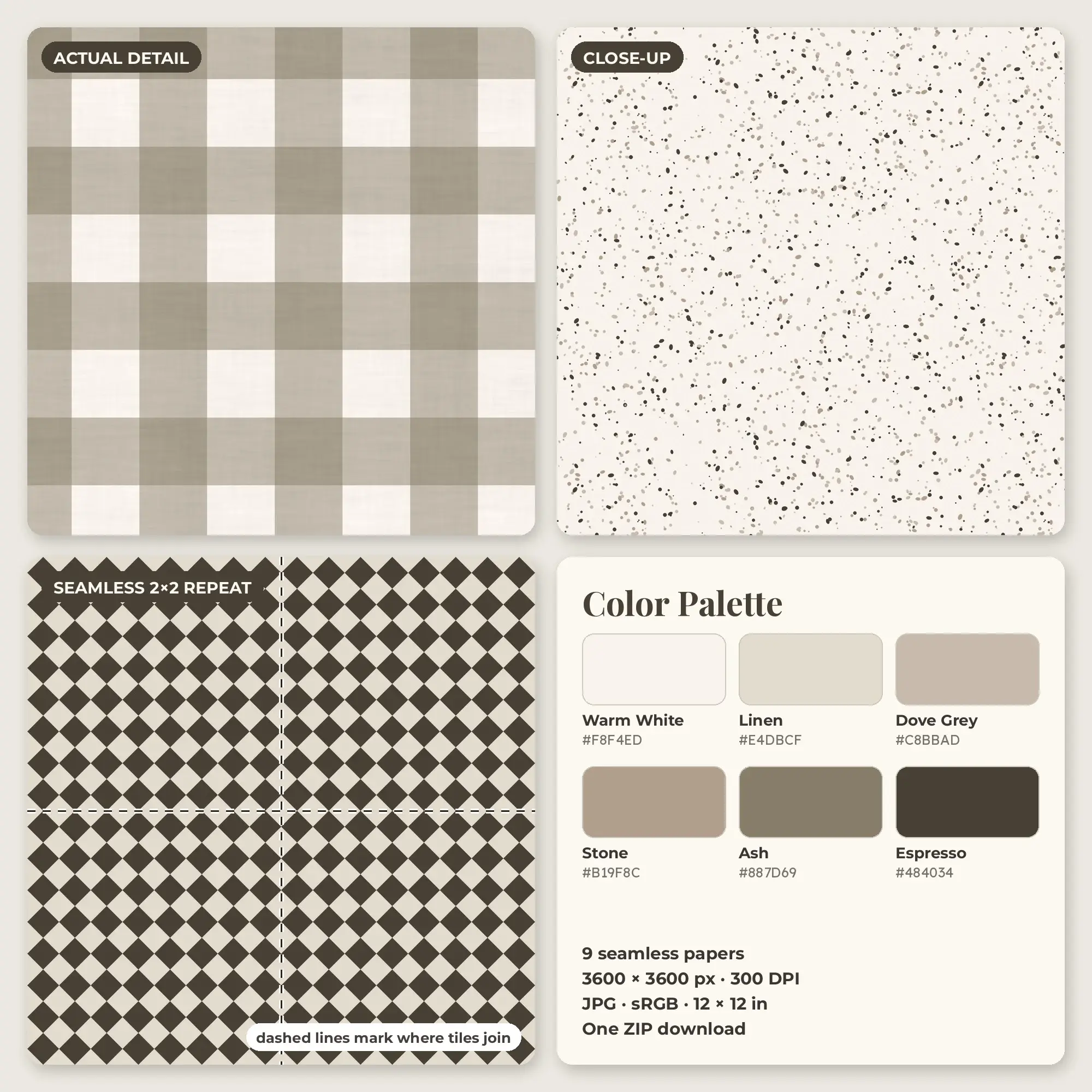Warm White & Linen Neutral Minimalist Mix Seamless Digital Paper – 9 Papers, 12x12 JPG, preview 2 of 2