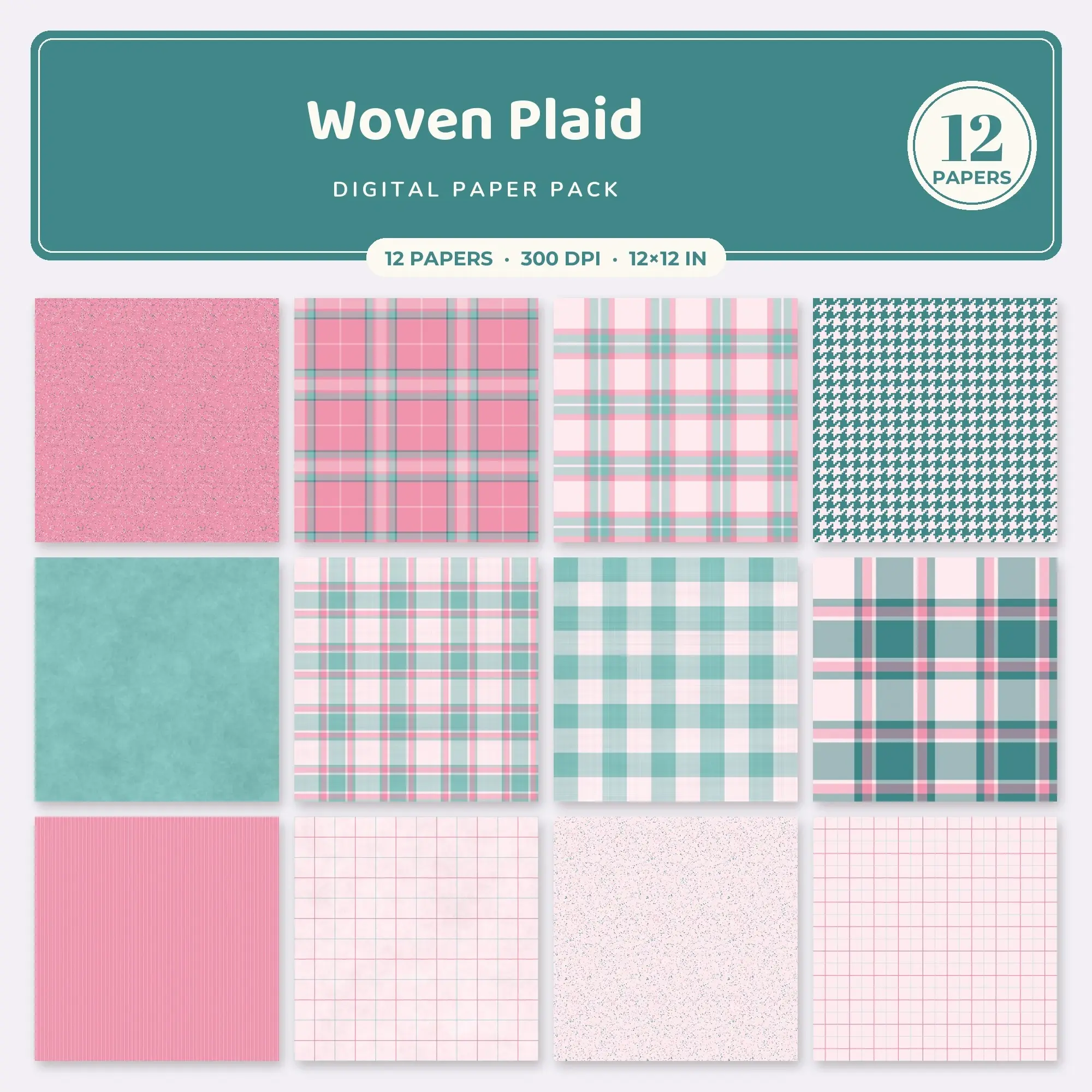 Bubblegum Woven Plaid Seamless Digital Paper Pack, 12 Papers 12x12 preview