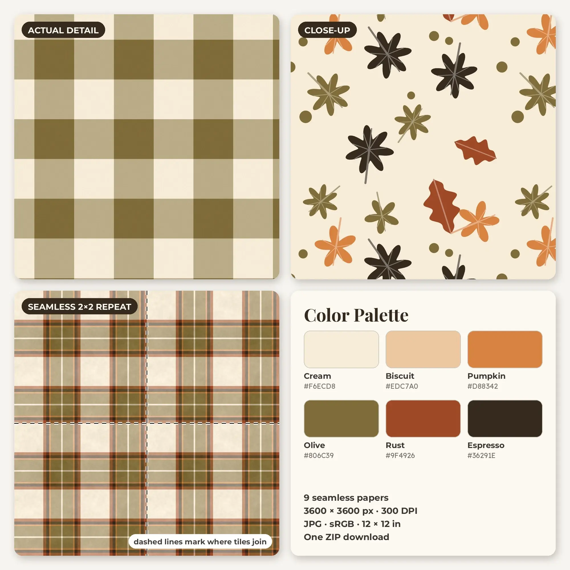Pumpkin Pumpkin Spice Plaid Seamless Digital Paper Pack, 9 Papers 12x12, preview 2 of 2