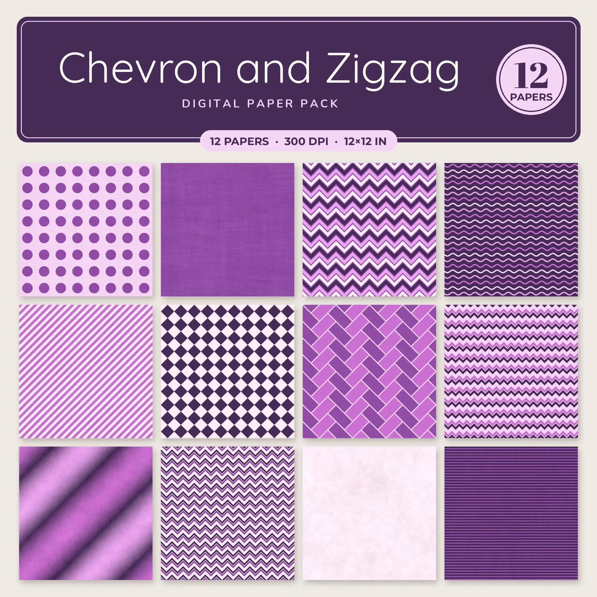 Baby Pink Chevron and Zigzag Seamless Digital Paper Pack, 12 Papers 12x12 preview