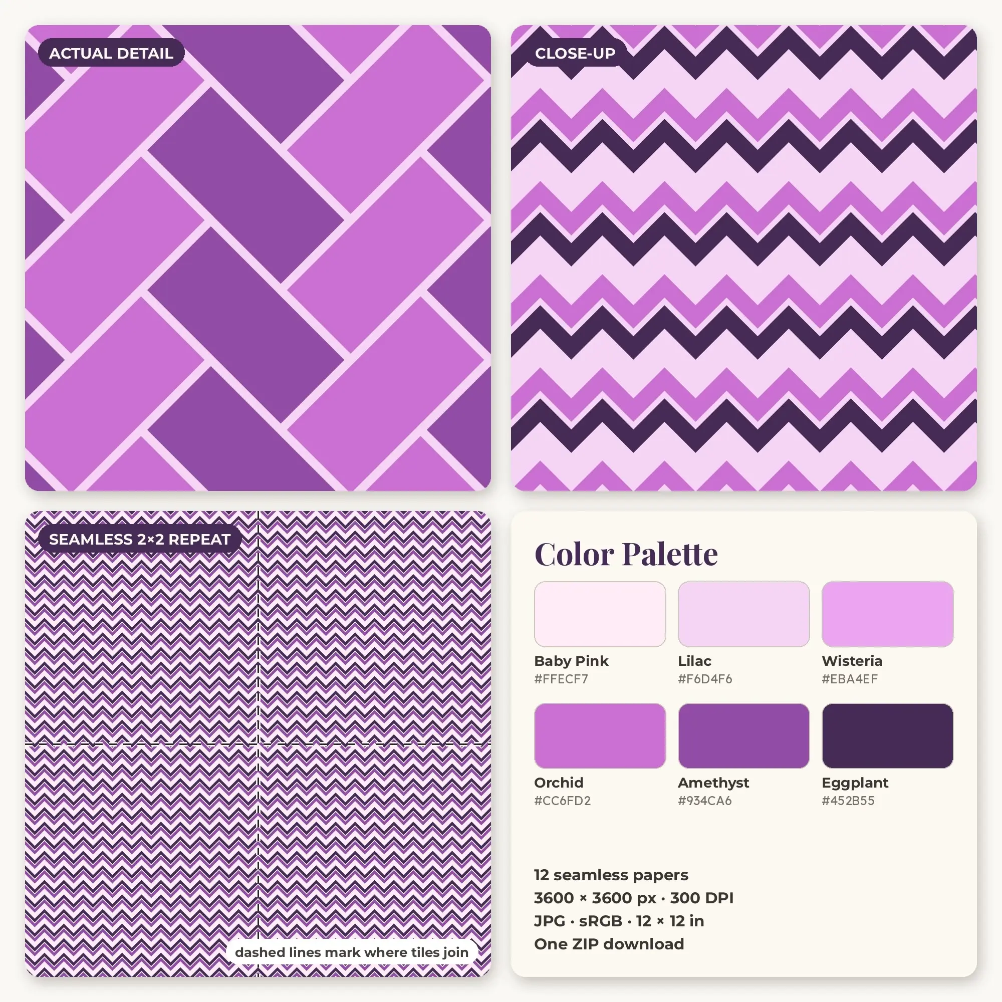 Baby Pink Chevron and Zigzag Seamless Digital Paper Pack, 12 Papers 12x12, preview 2 of 2