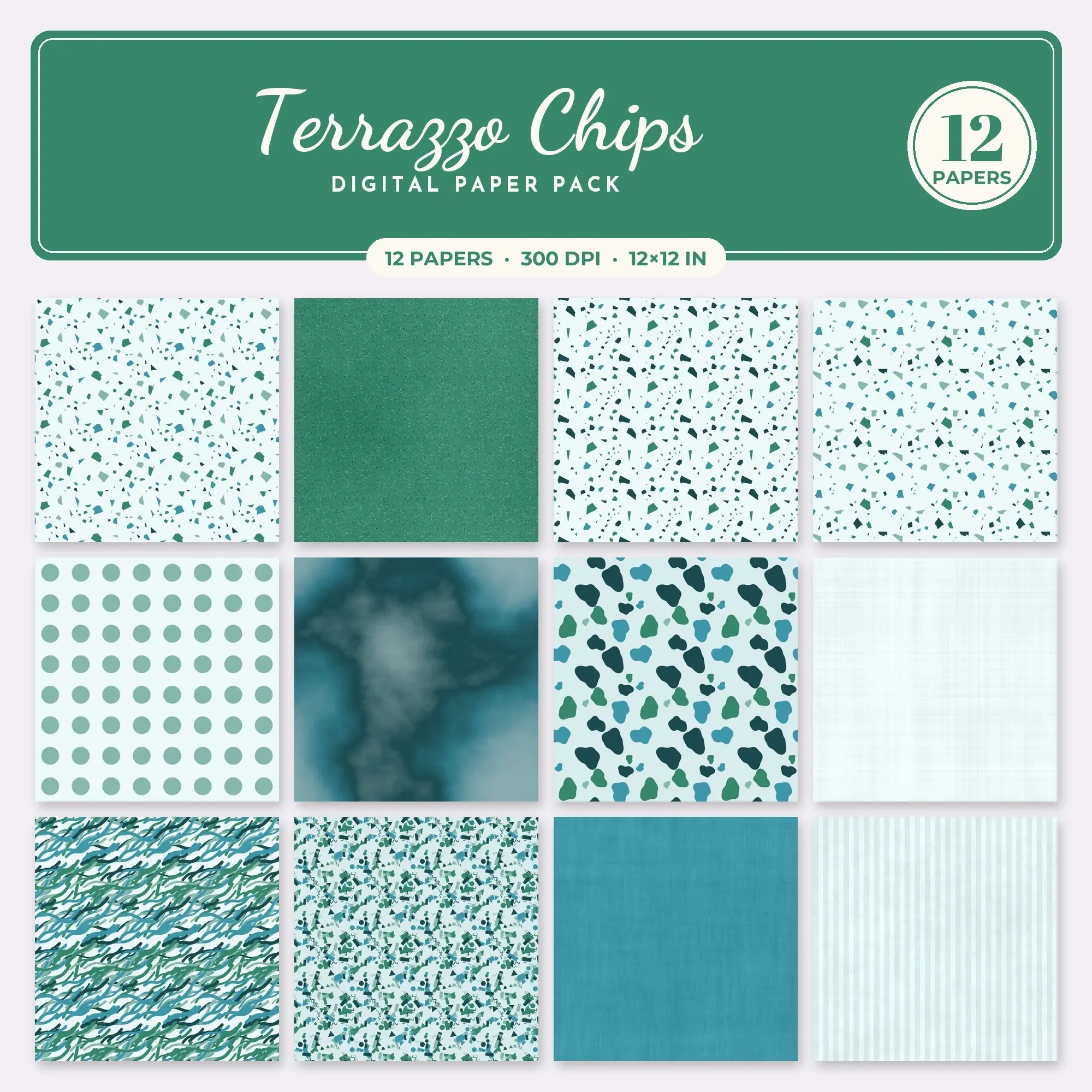 Lagoon Terrazzo Chips Seamless Digital Paper Pack, 12 Papers 12x12 preview