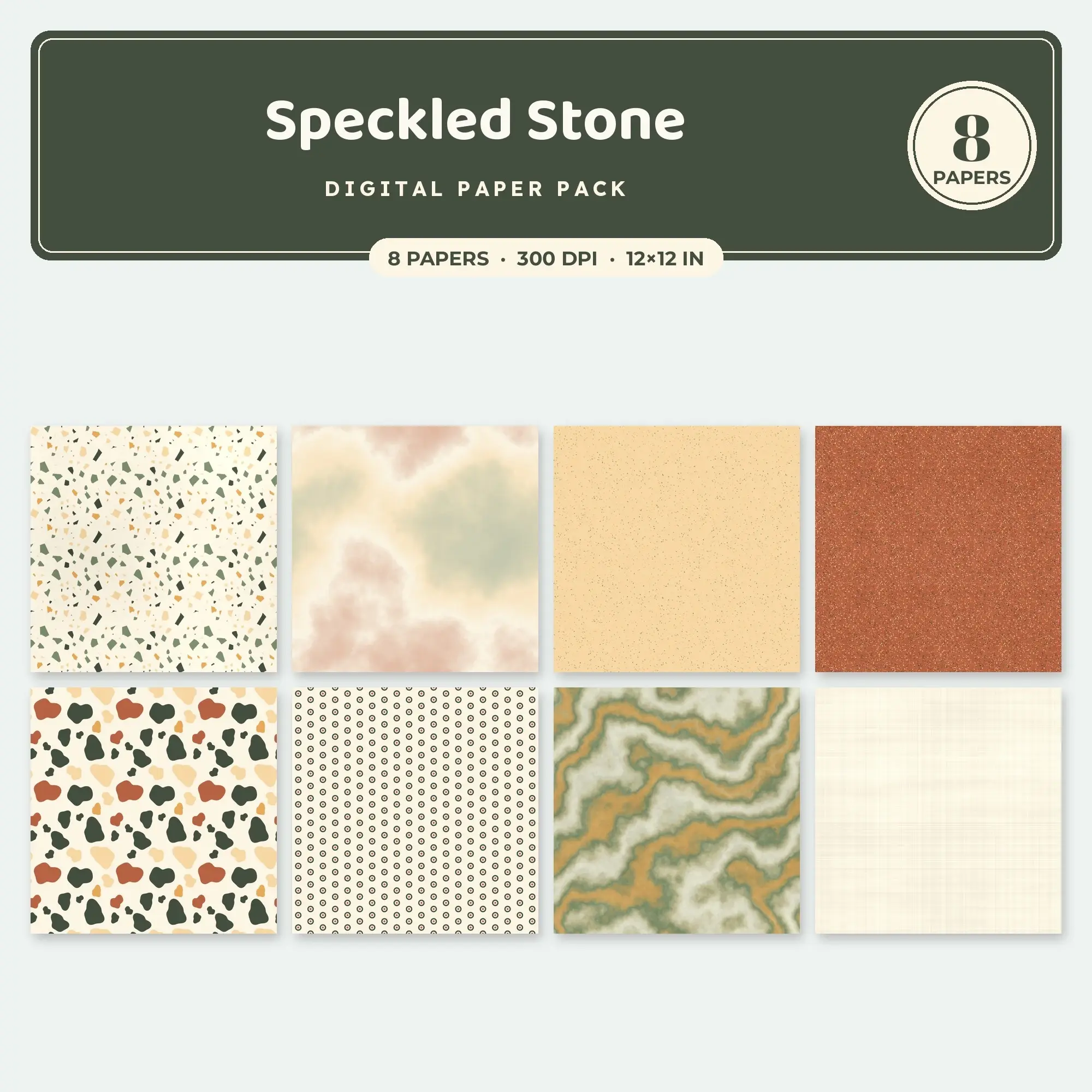 Honey & Copper Speckled Stone Digital Paper Pack – 8 Seamless Patterns preview