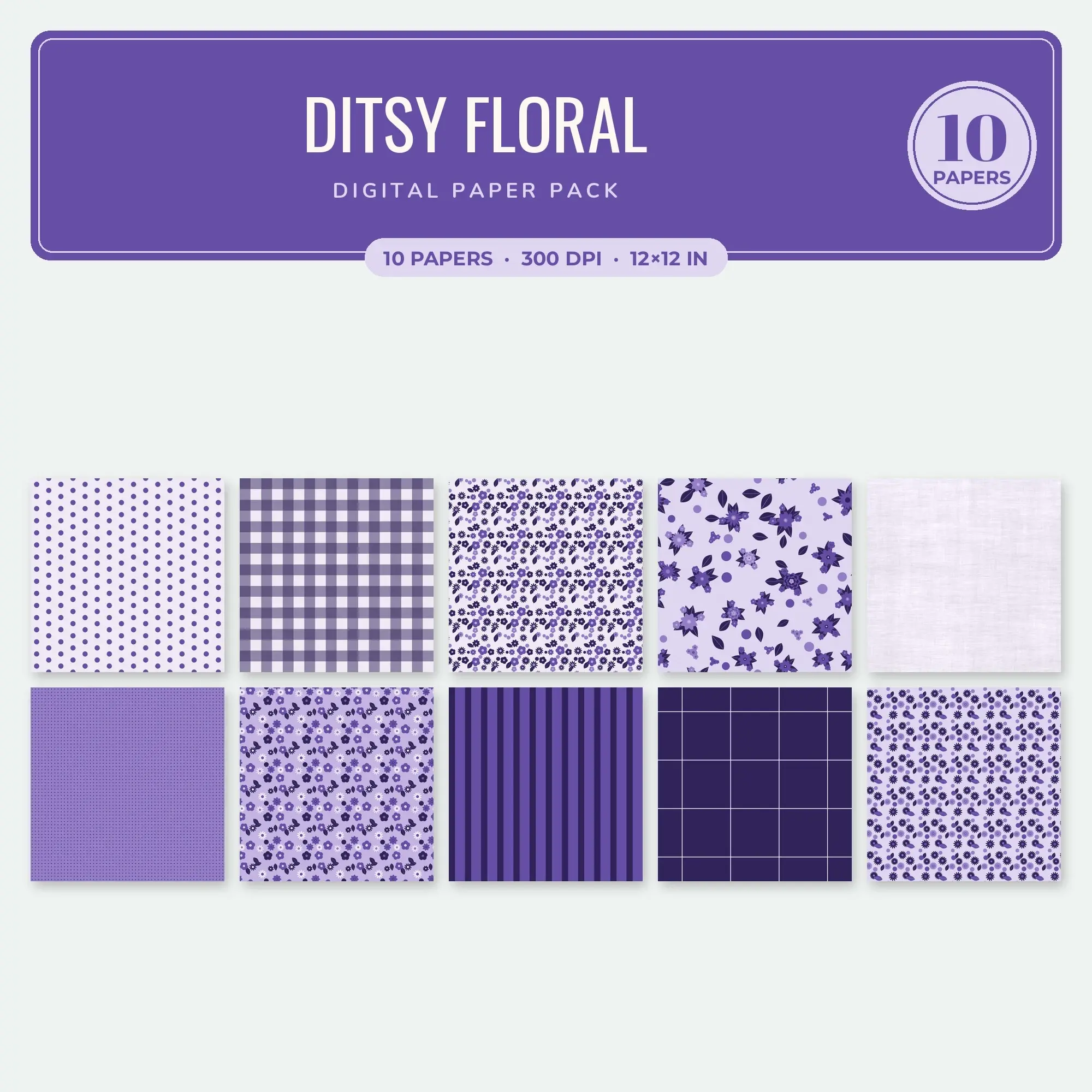 Amethyst Ditsy Floral Seamless Digital Paper Pack, 10 Papers 12x12 preview