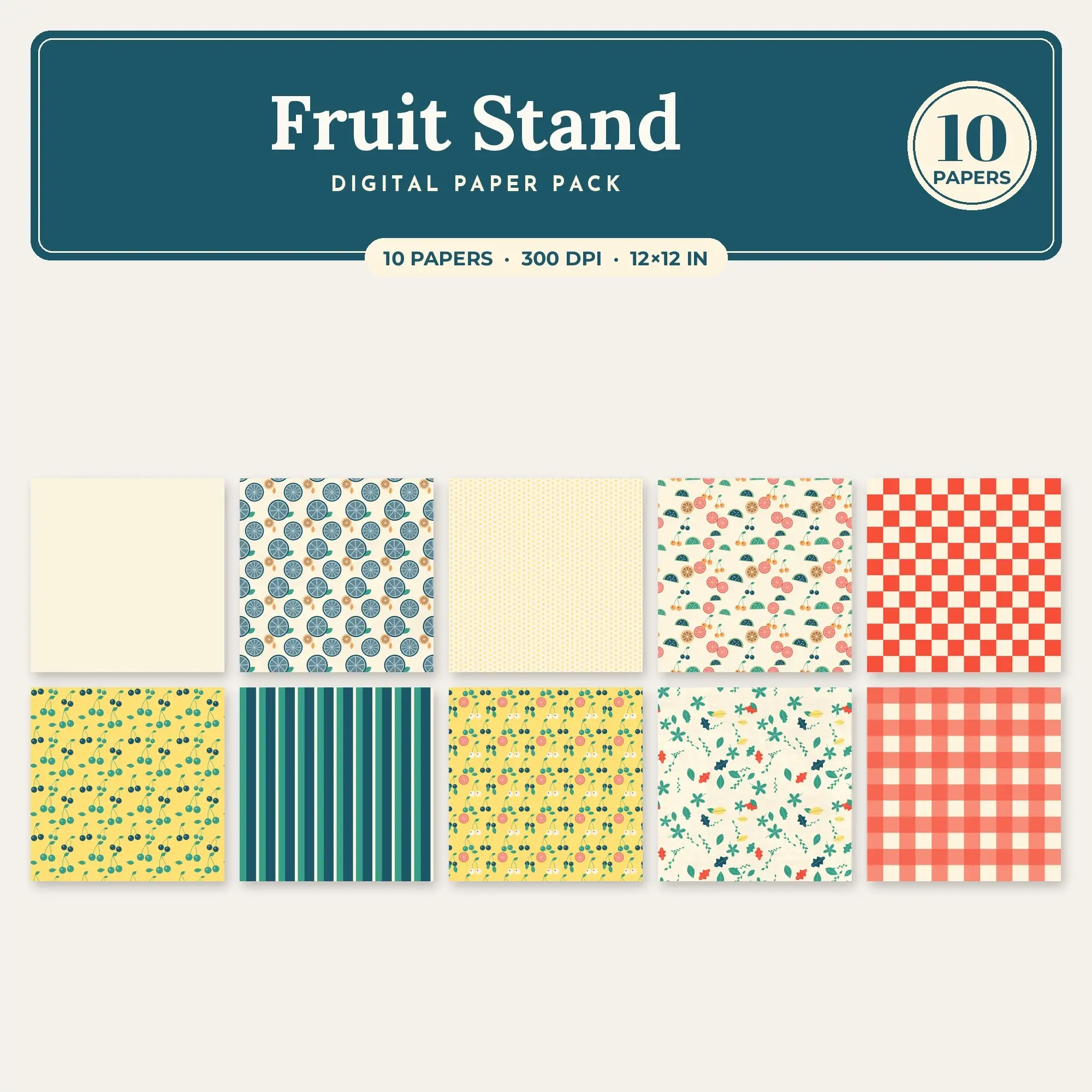 10 Tangerine Fruit Stand Seamless Patterns – Digital Paper preview