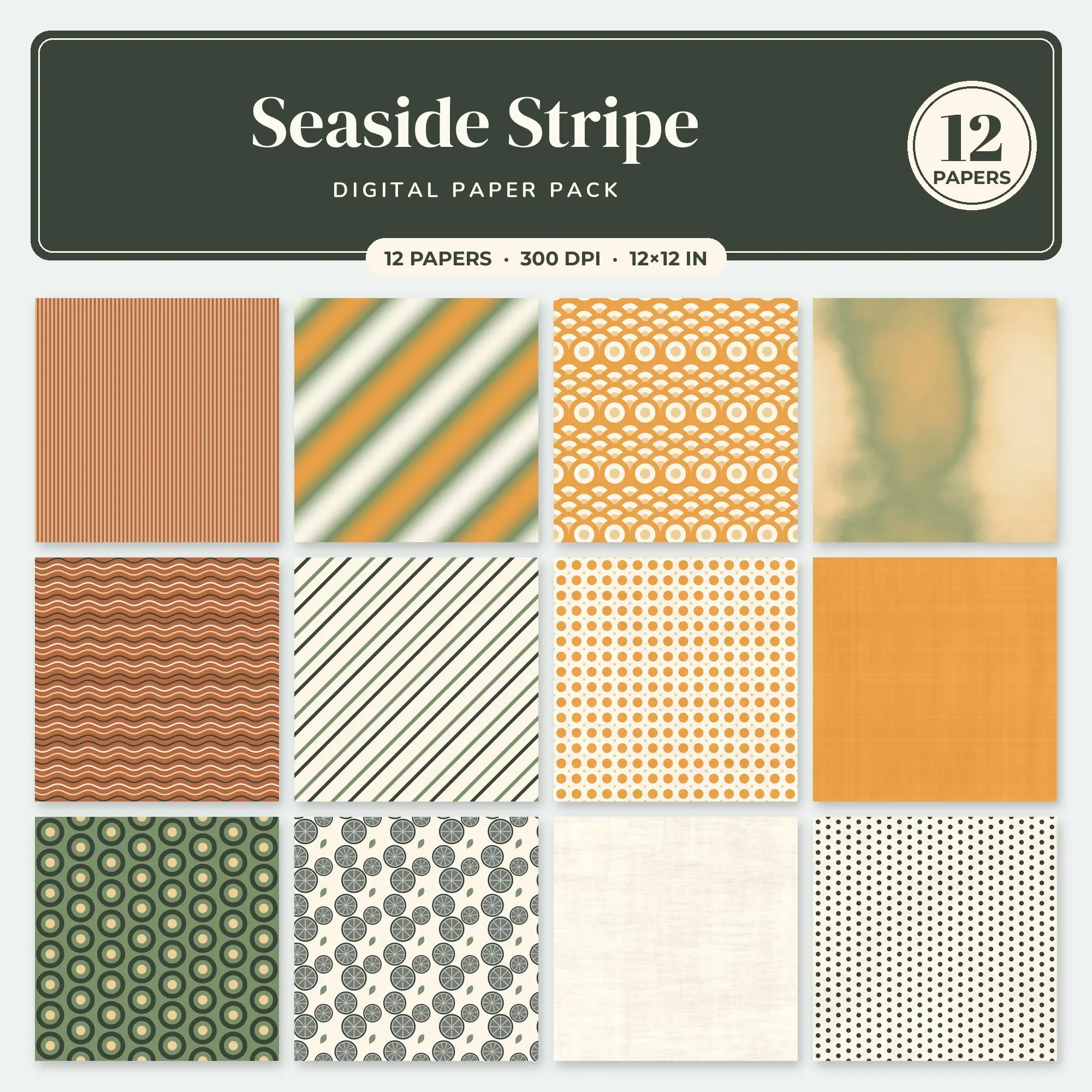 Amber Seaside Stripe Seamless Digital Paper Pack, 12 Papers 12x12 preview