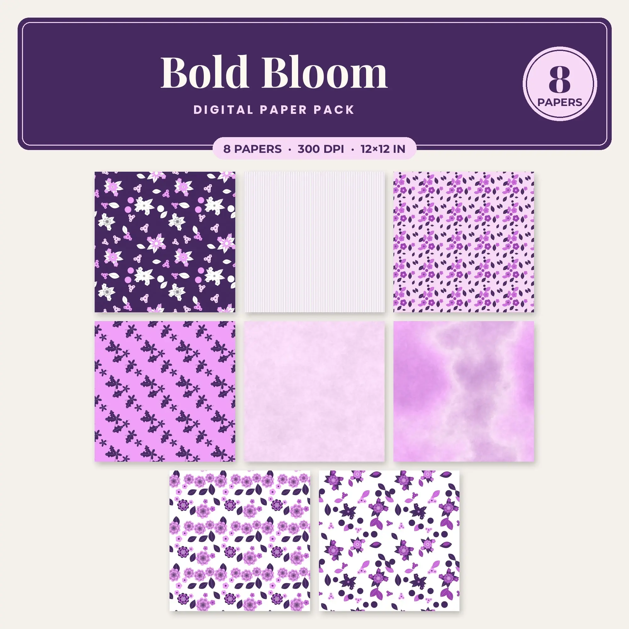 Bold Bloom Seamless Pattern Papers in Bubblegum and Orchid – 8 Pack preview