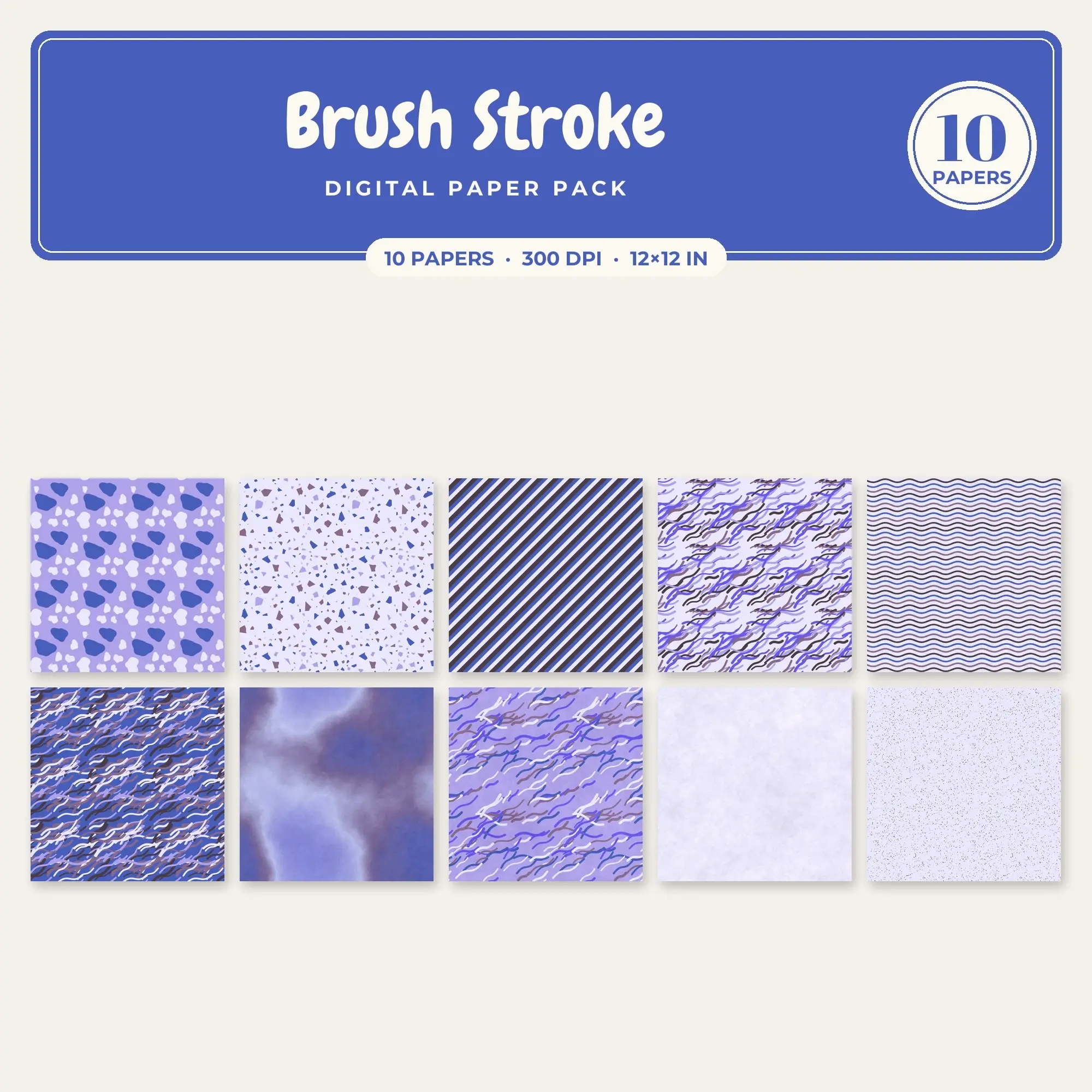 10 Cobalt Brush Stroke Seamless Patterns – Digital Paper preview