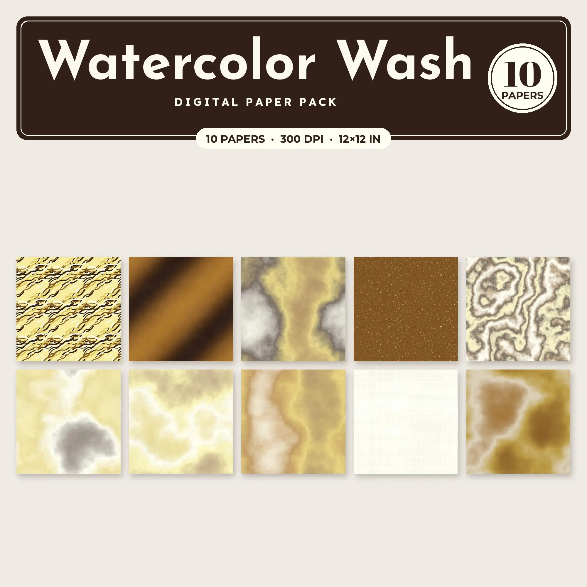 10 Butter Yellow Watercolor Wash Seamless Patterns – Digital Paper preview