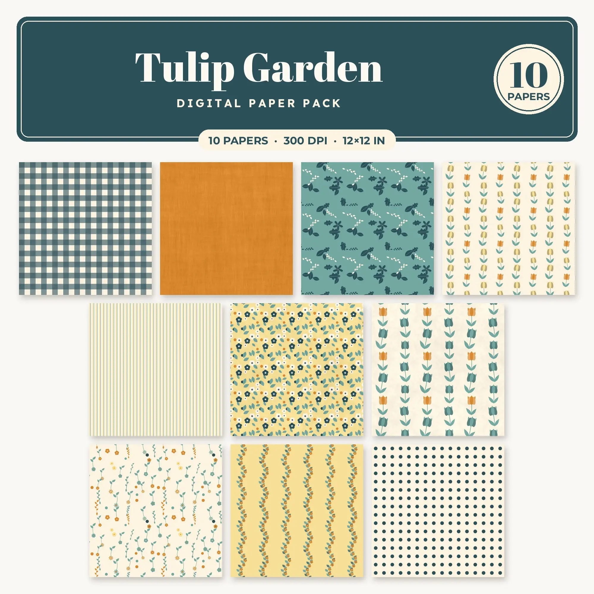 Marigold Tulip Garden Seamless Digital Paper Pack, 10 Papers 12x12 preview