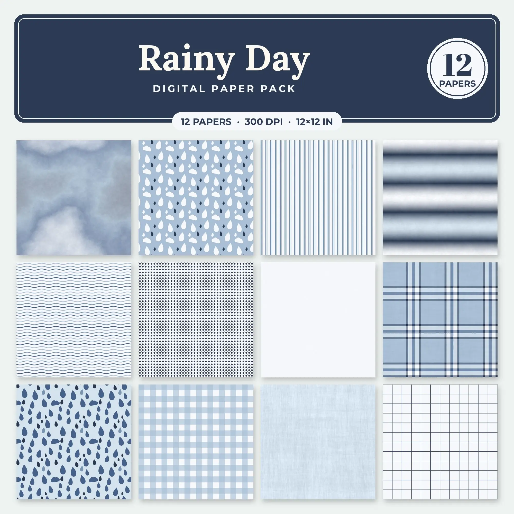 Denim Rainy Day Seamless Digital Paper Pack, 12 Papers 12x12 preview