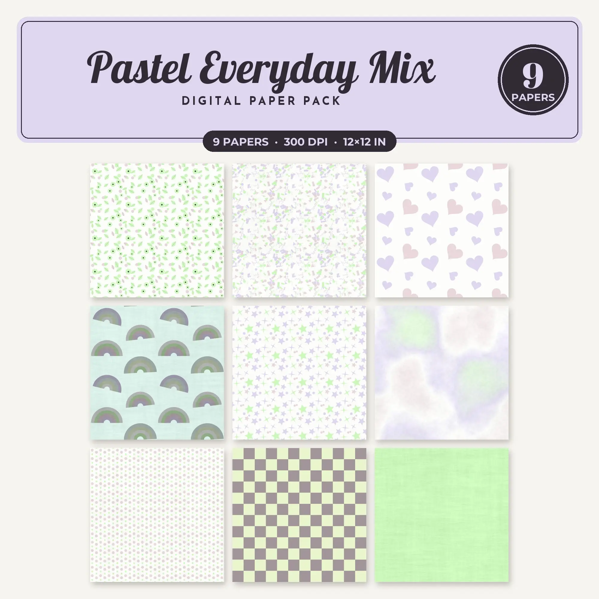 9 Pistachio Pastel Everyday Mix Seamless Patterns – Digital Paper preview