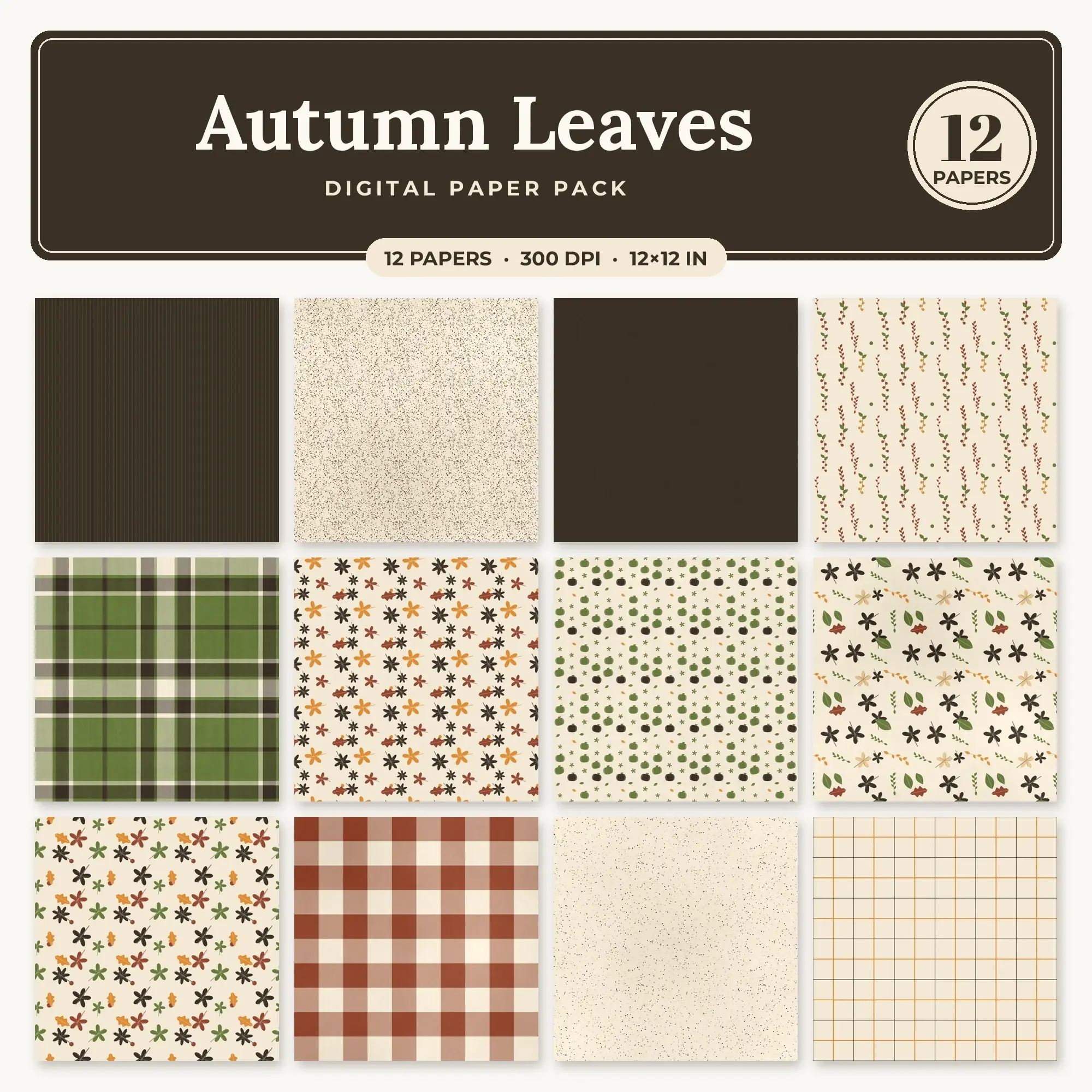 12 Pumpkin Autumn Leaves Seamless Patterns – Digital Paper preview