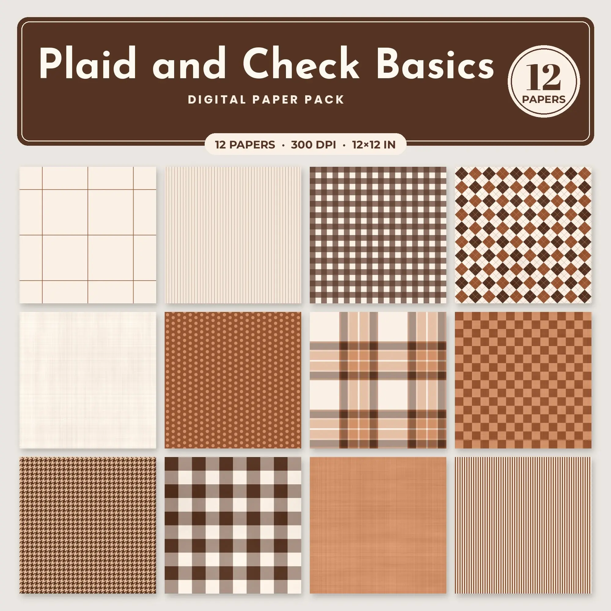 Plaid and Check Basics Seamless Pattern Papers in Camel and Peach – 12 Pack preview