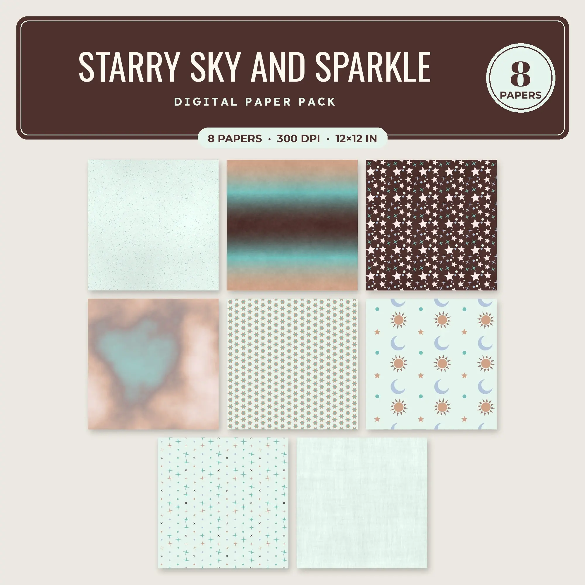 Starry Sky and Sparkle Digital Paper – 8 Seamless Lagoon & Powder Blue Patterns preview