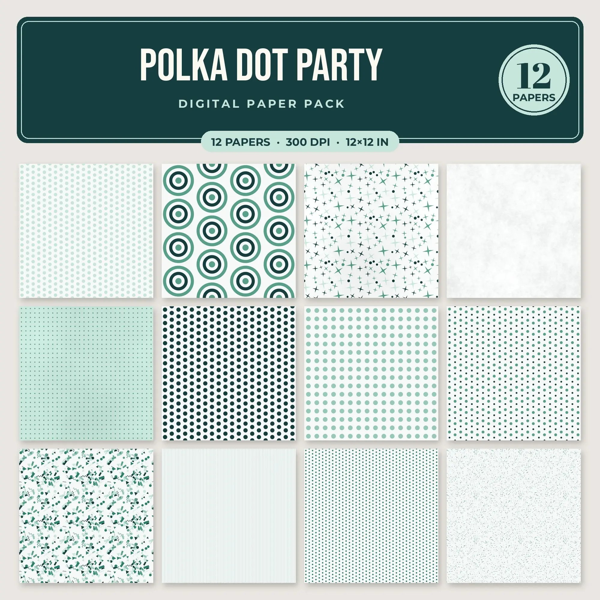 Teal & Deep Teal Polka Dot Party Seamless Digital Paper – 12 Papers, 12x12 JPG preview
