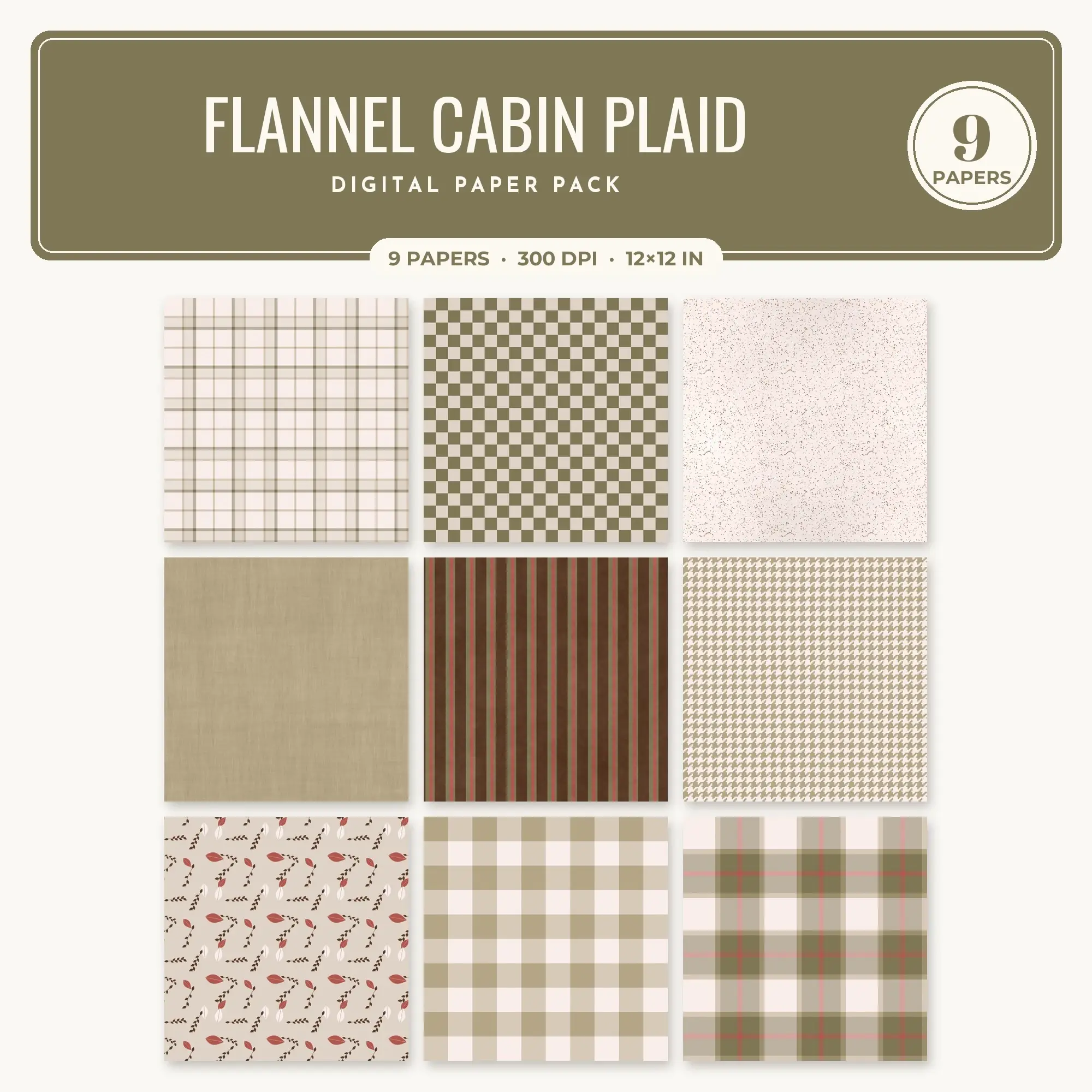 Flannel Cabin Plaid Seamless Pattern Papers in Brick Red and Chocolate – 9 Pack preview