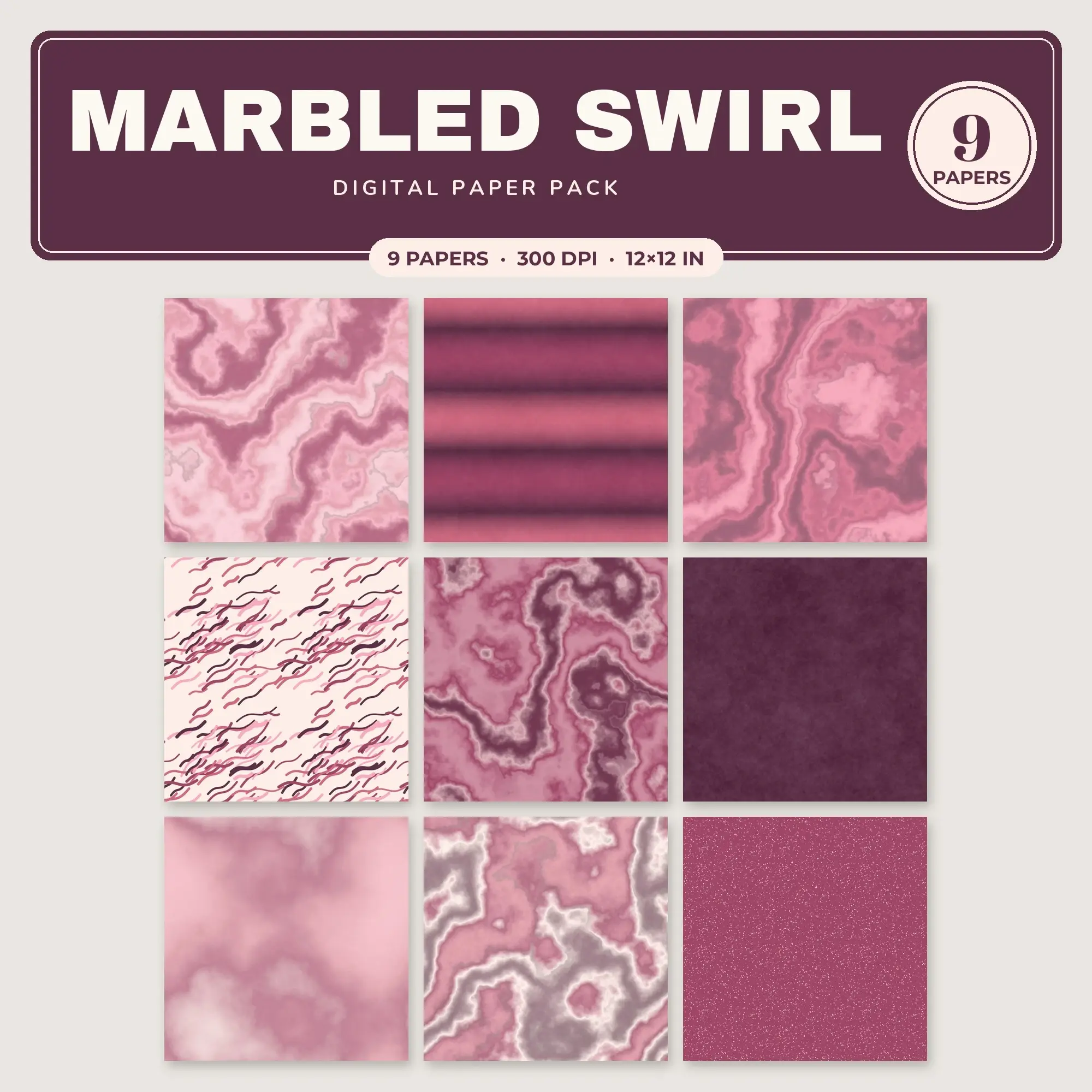 Marbled Swirl Seamless Pattern Papers in Petal Pink and Baby Pink – 9 Pack preview