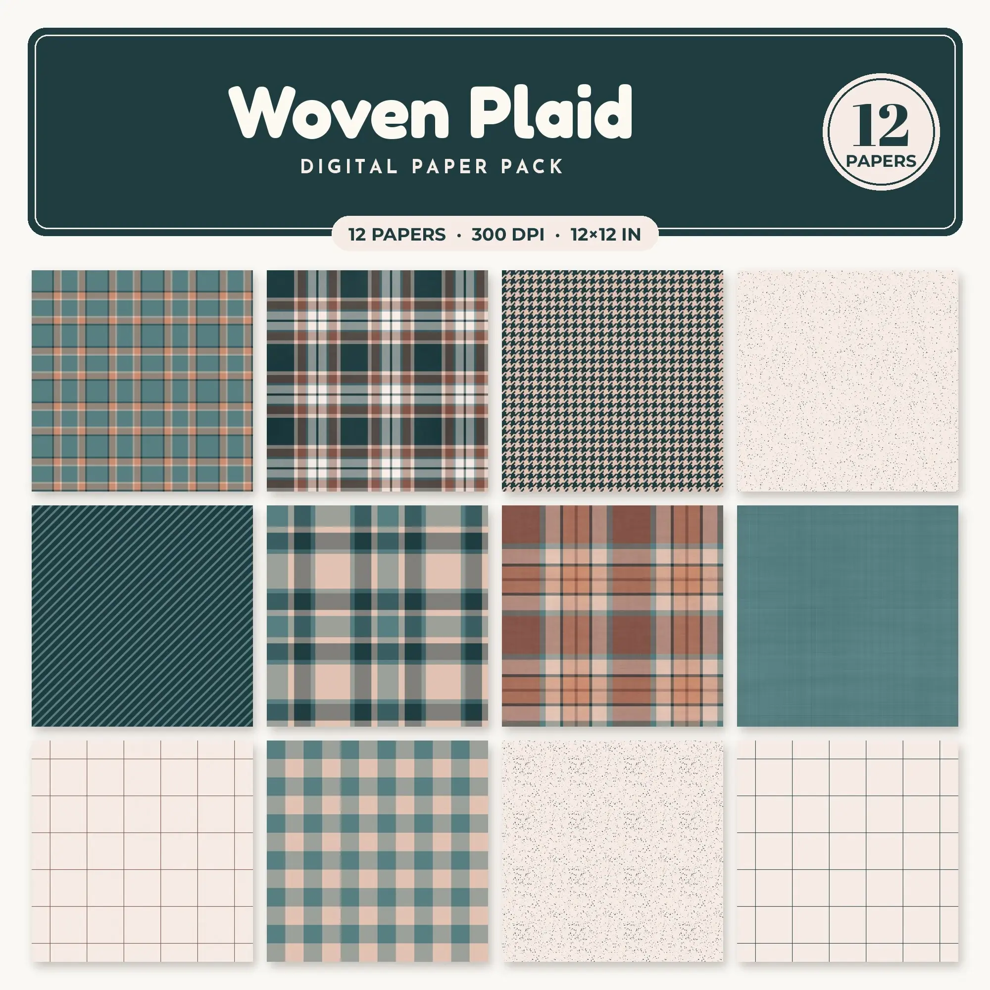 Clay Pink & Blush Woven Plaid Digital Paper Pack – 12 Seamless Patterns preview