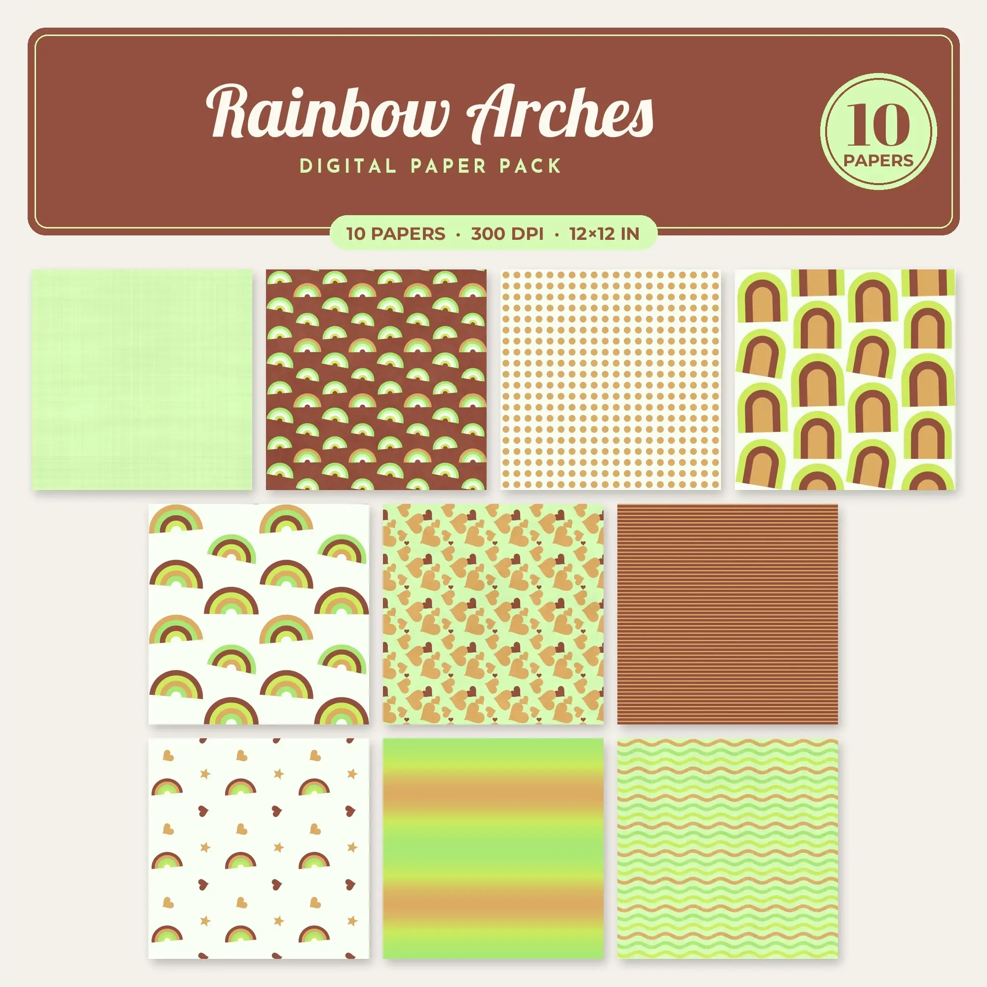 Rainbow Arches Seamless Pattern Papers in Lime and Pistachio – 10 Pack preview
