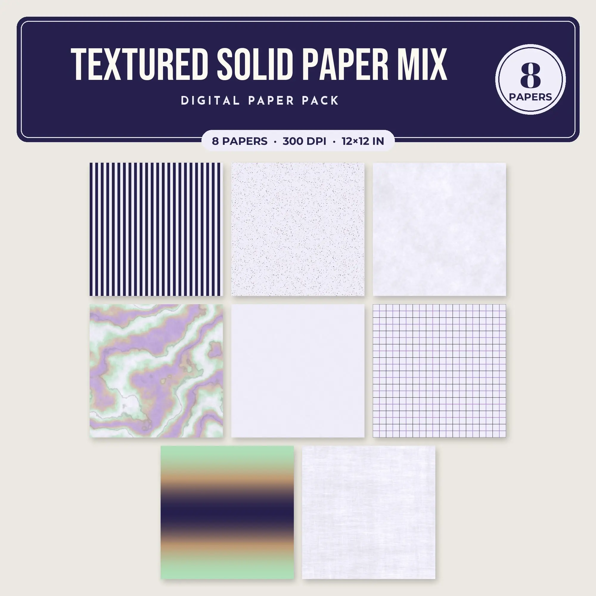 Wisteria Textured Solid Paper Mix Seamless Digital Paper Pack, 8 Papers 12x12 preview