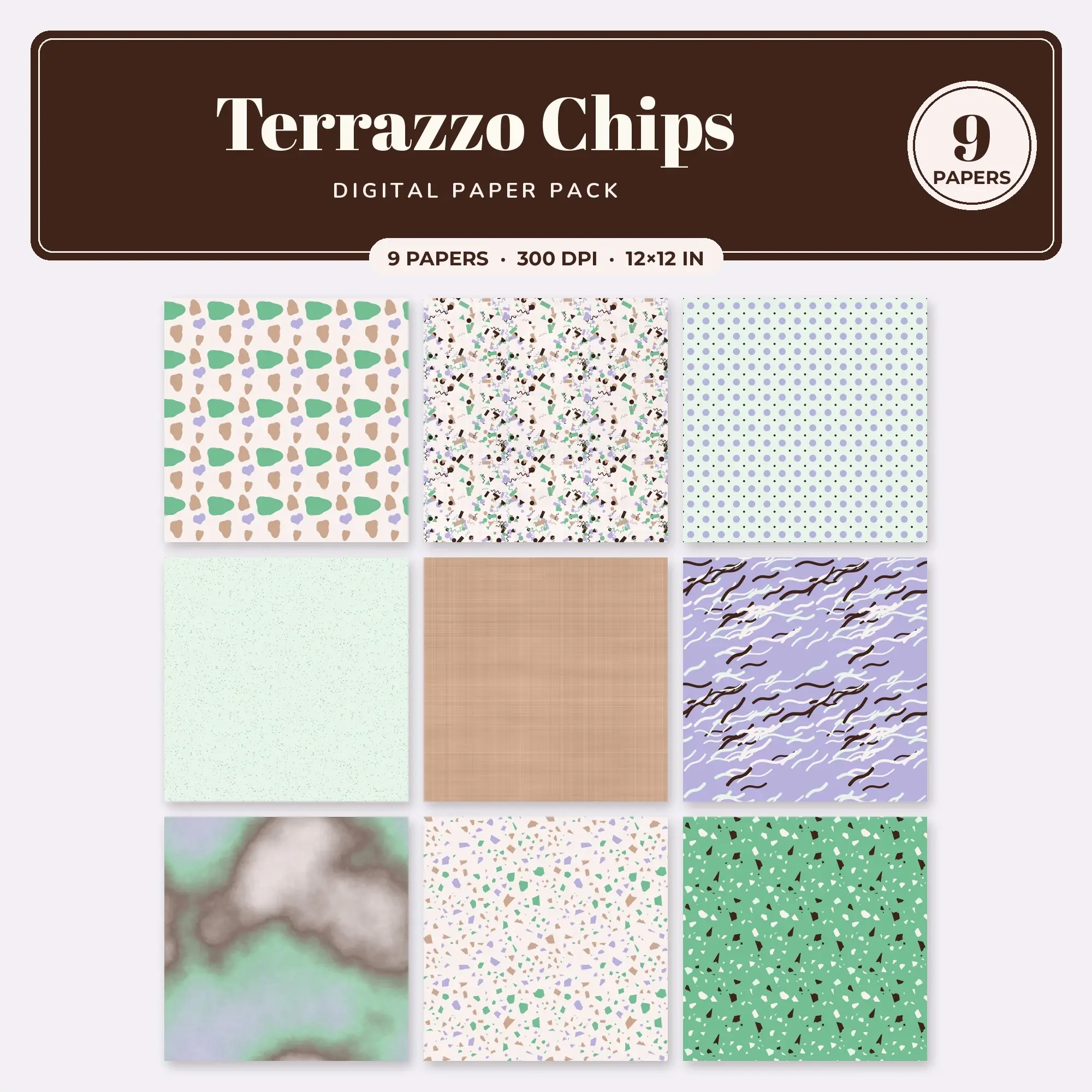 Jade Terrazzo Chips Seamless Digital Paper Pack, 9 Papers 12x12 preview