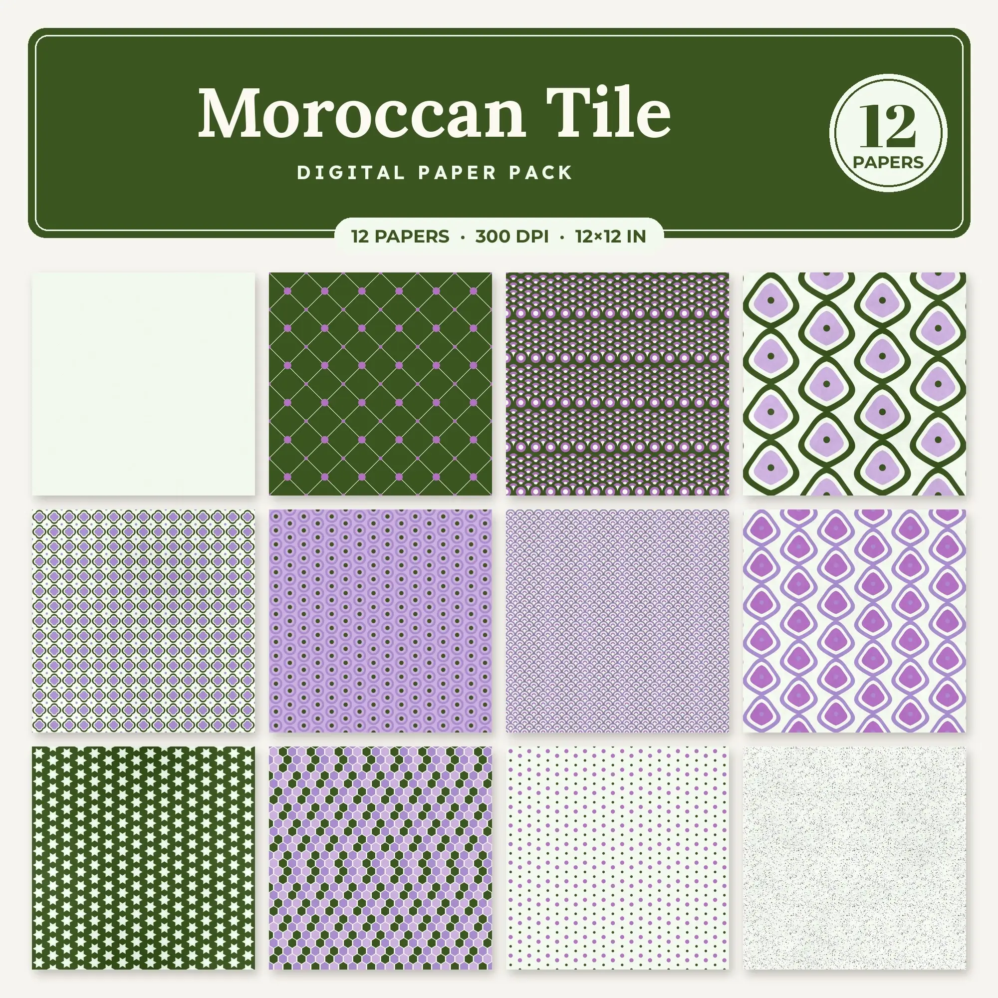 Orchid Moroccan Tile Seamless Digital Paper Pack, 12 Papers 12x12 preview