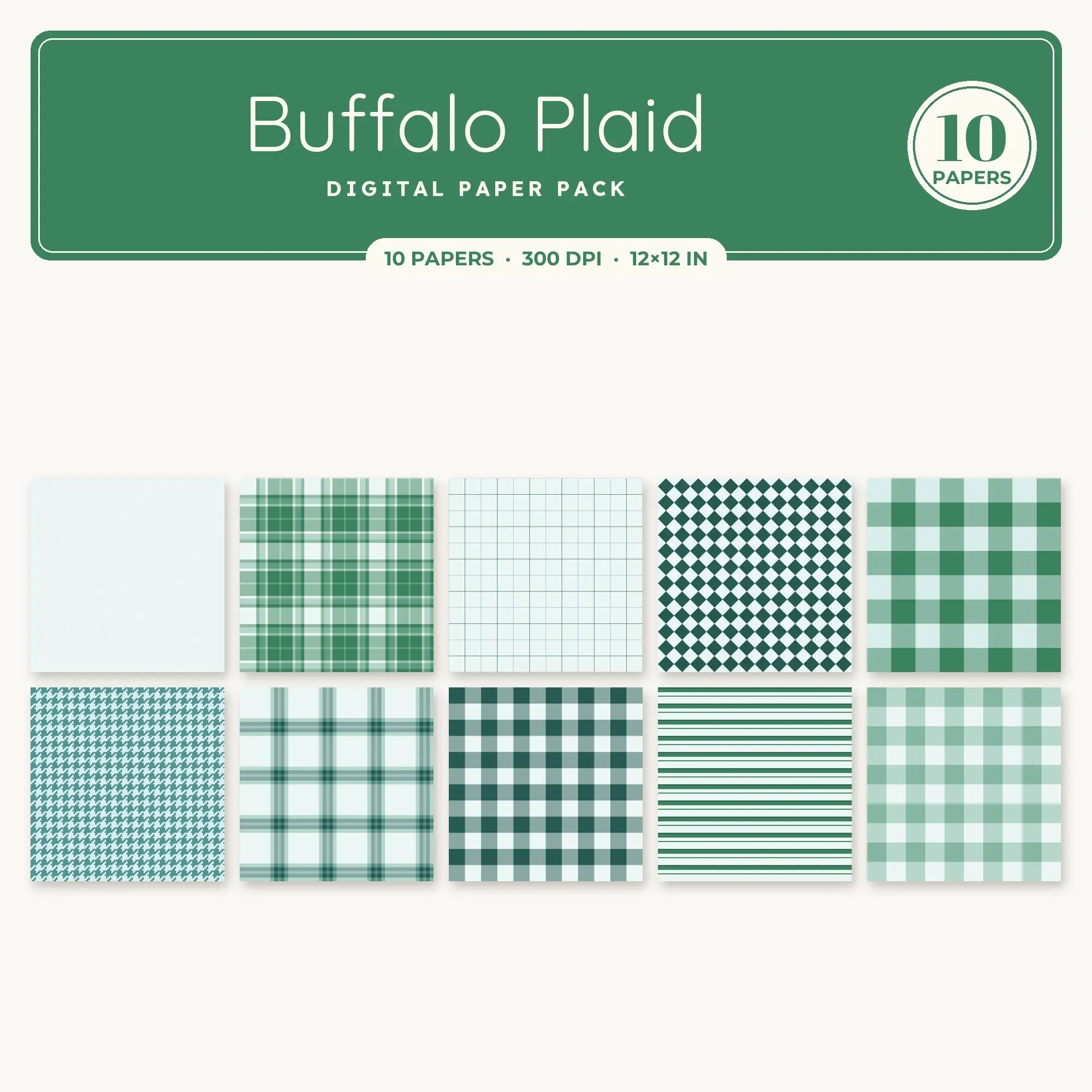 Emerald & Deep Teal Buffalo Plaid Seamless Digital Paper – 10 Papers, 12x12 JPG preview