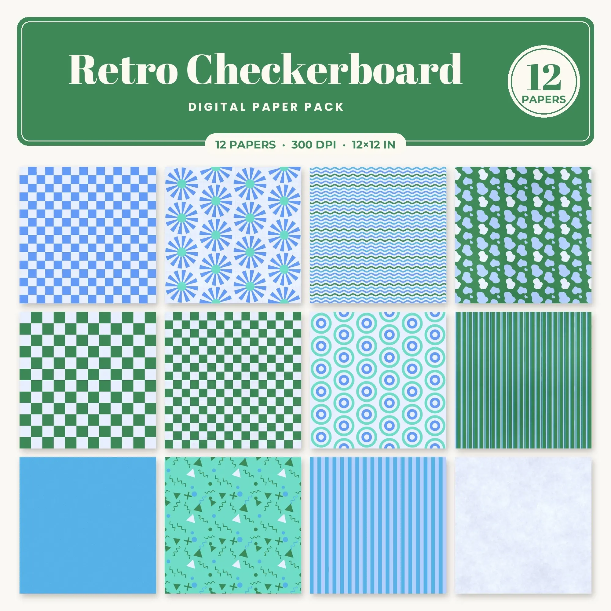 12 Periwinkle Retro Checkerboard Seamless Patterns – Digital Paper preview