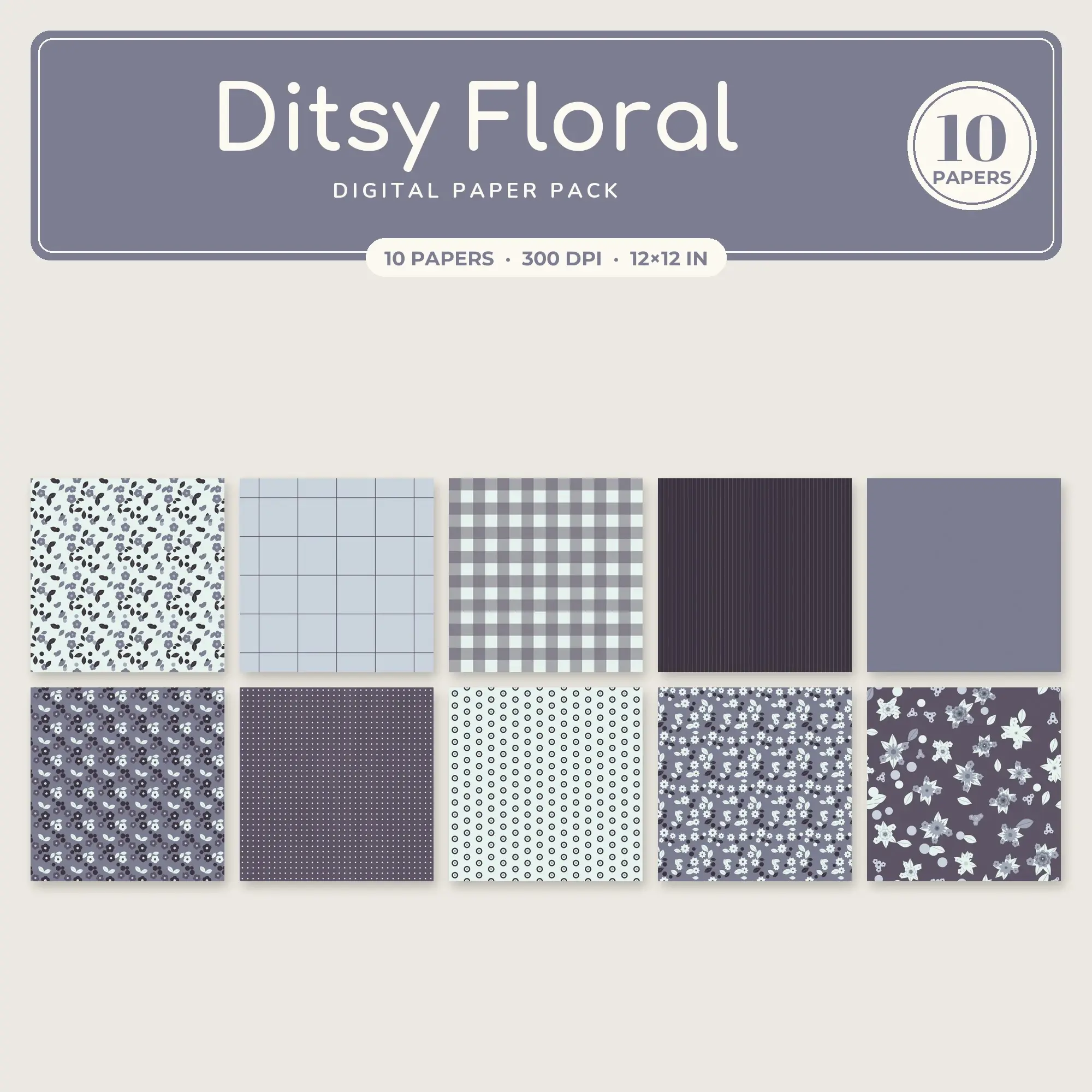 10 Powder Blue Ditsy Floral Seamless Patterns – Digital Paper preview
