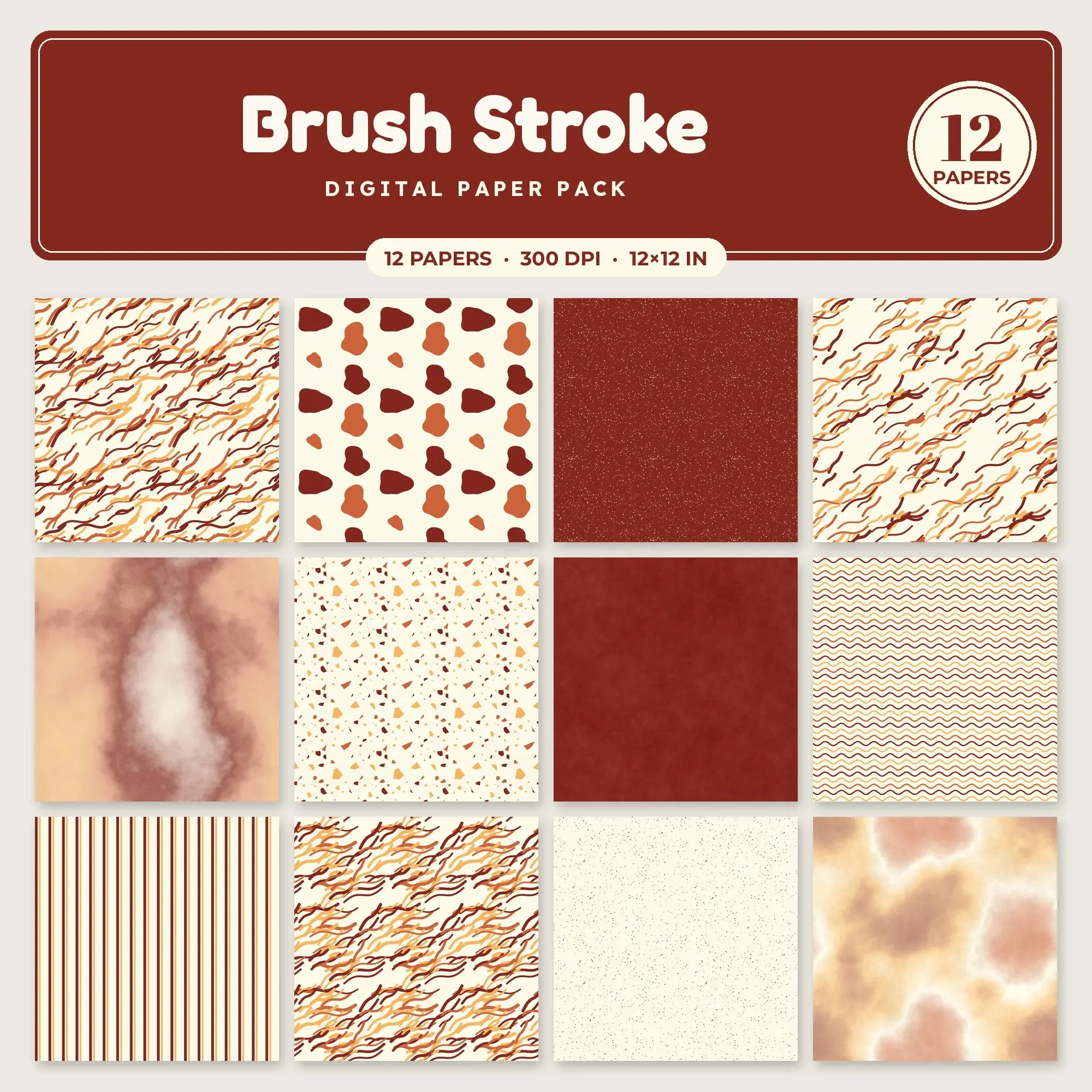 Brush Stroke Digital Paper – 12 Seamless Honey & Butter Yellow Patterns preview