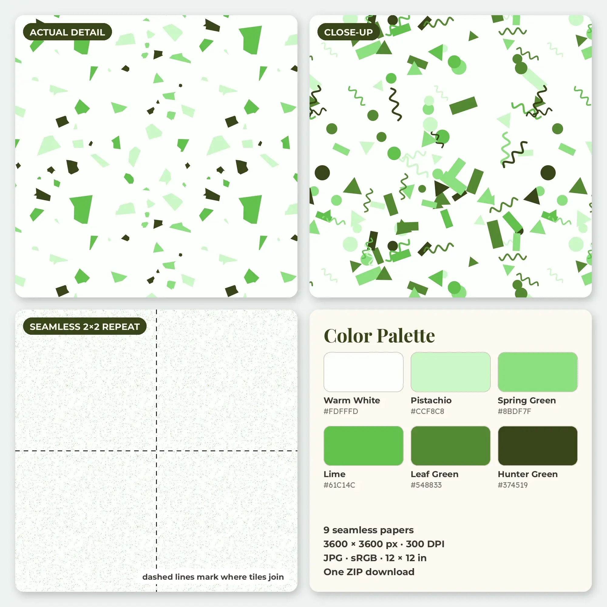 Pistachio & Spring Green Speckled Stone Seamless Digital Paper – 9 Papers, 12x12 JPG, preview 2 of 2