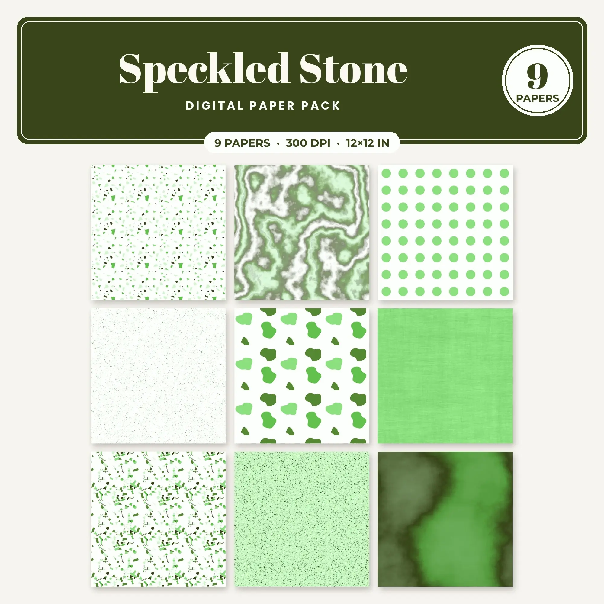 Pistachio & Spring Green Speckled Stone Seamless Digital Paper – 9 Papers, 12x12 JPG preview