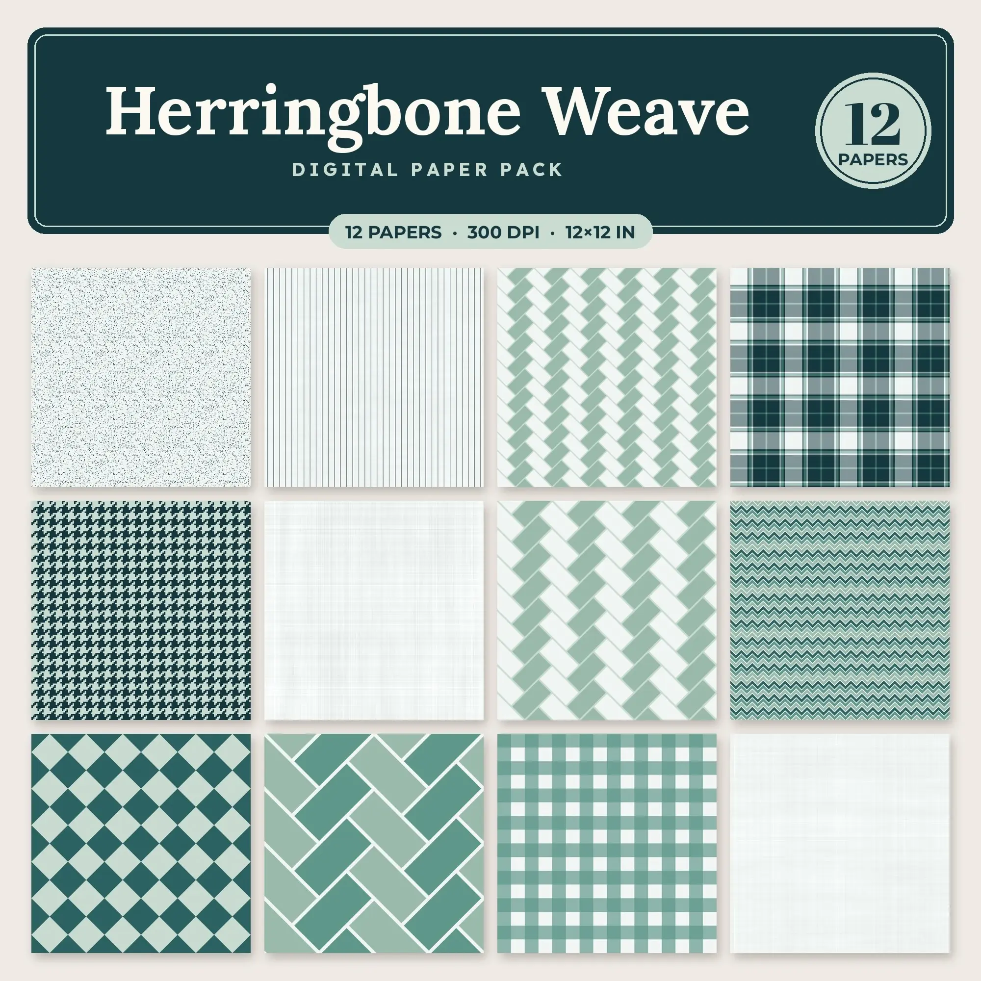 Herringbone Weave Seamless Pattern Papers in Deep Teal and Lagoon – 12 Pack preview