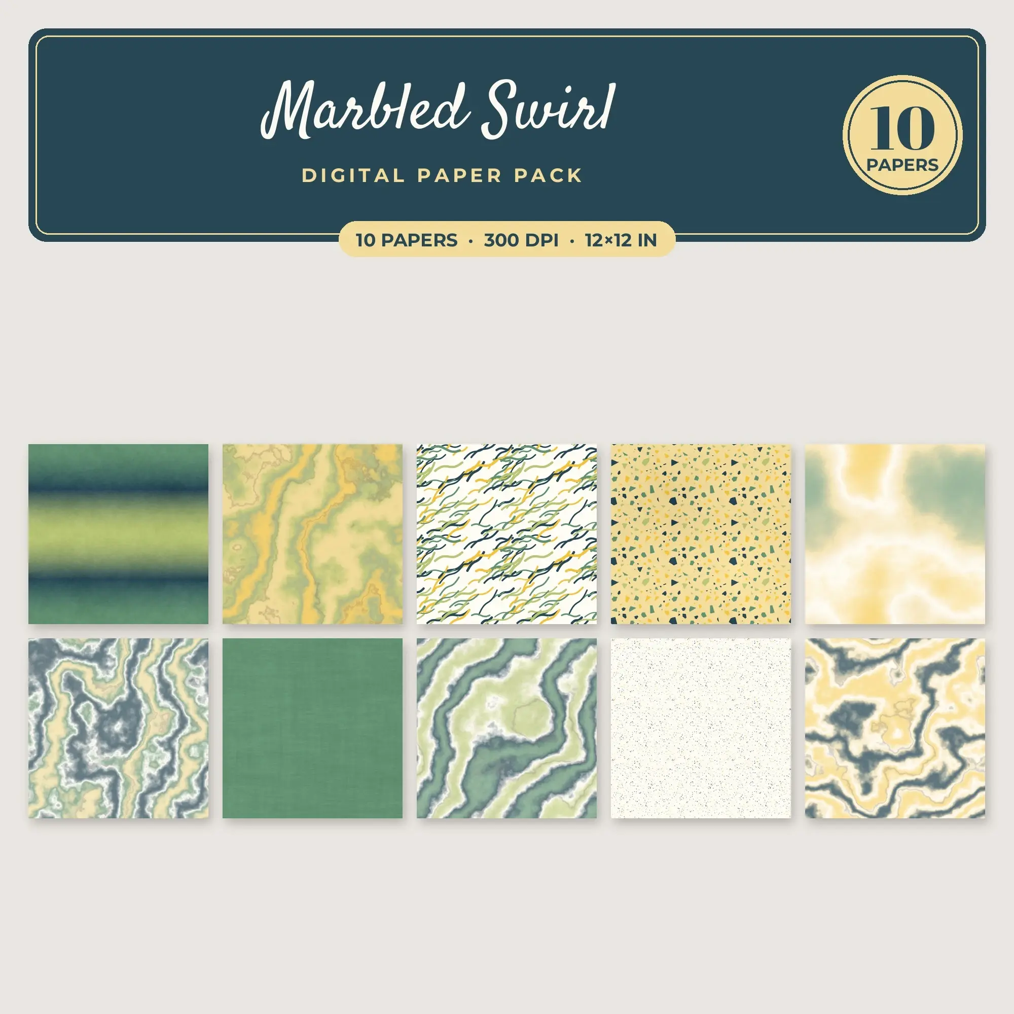 Marbled Swirl Seamless Pattern Papers in Sunshine Yellow and Matcha – 10 Pack preview