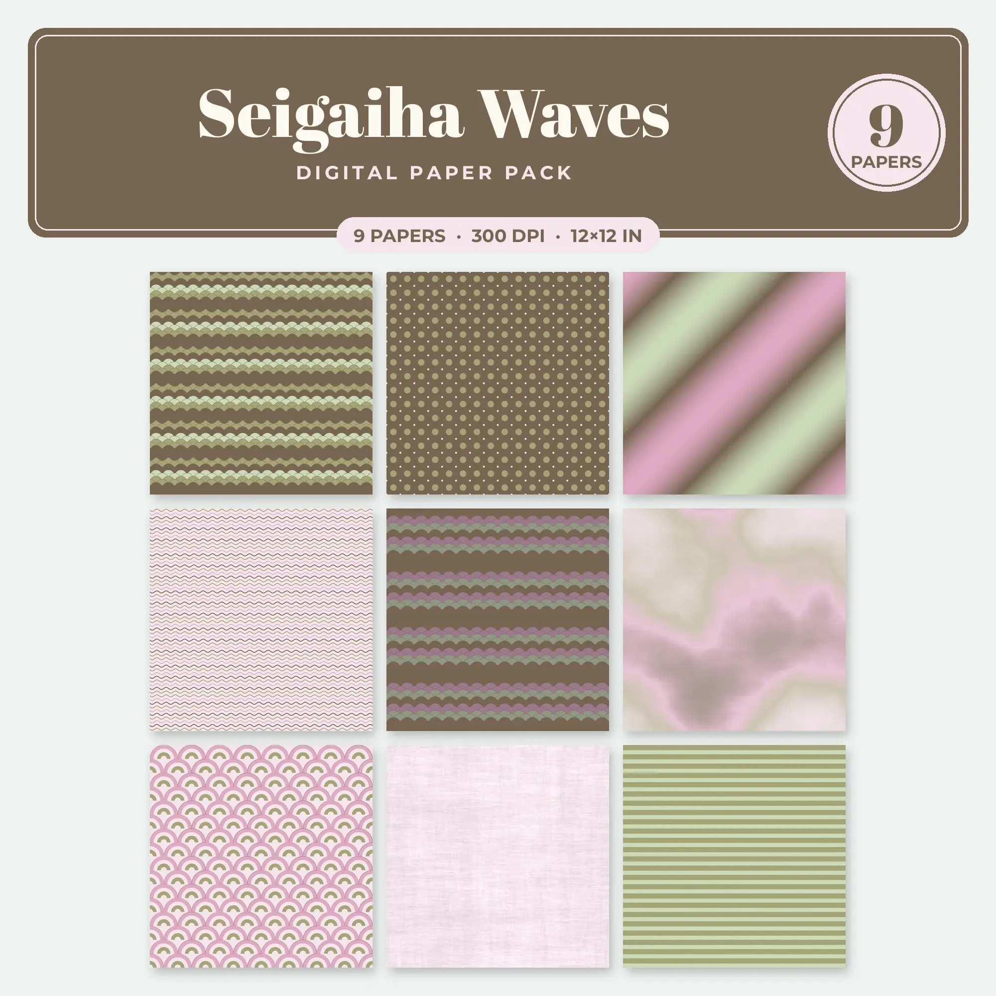 Thistle Seigaiha Waves Seamless Digital Paper Pack, 9 Papers 12x12 preview