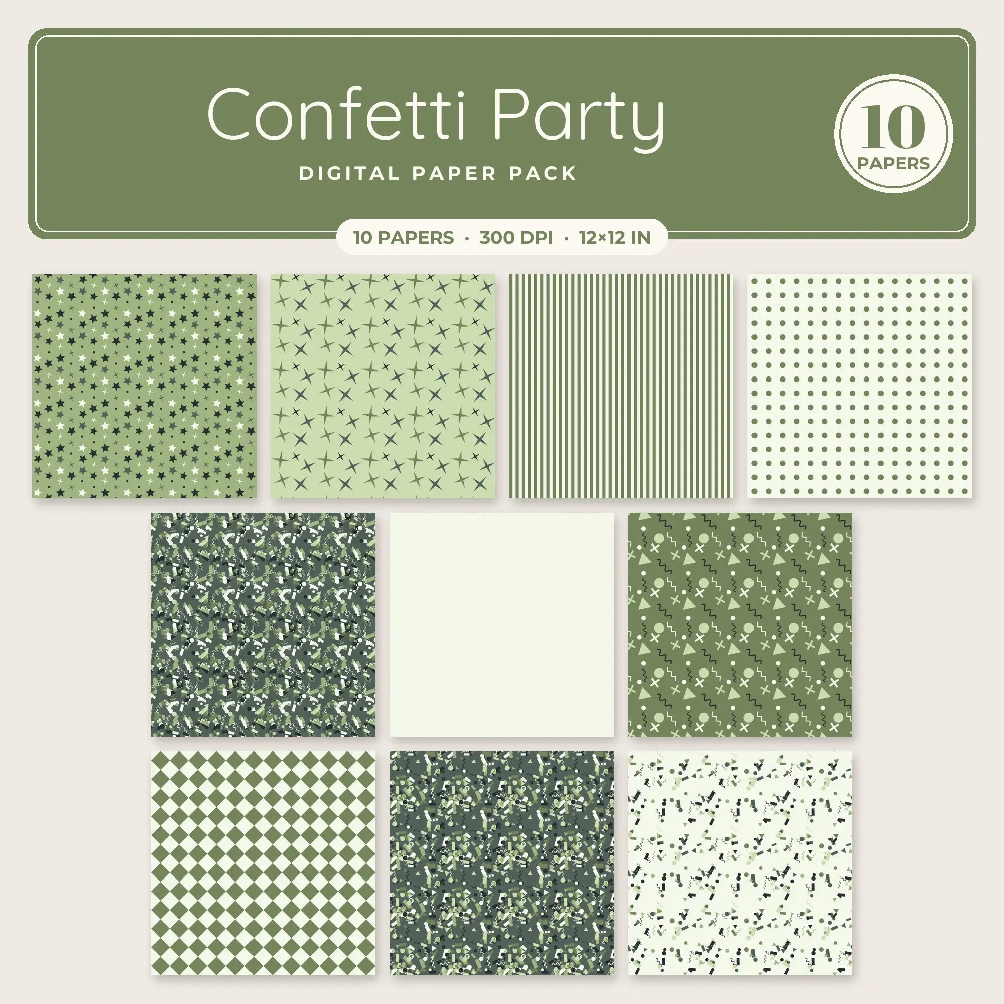 Pistachio & Matcha Confetti Party Seamless Digital Paper – 10 Papers, 12x12 JPG preview