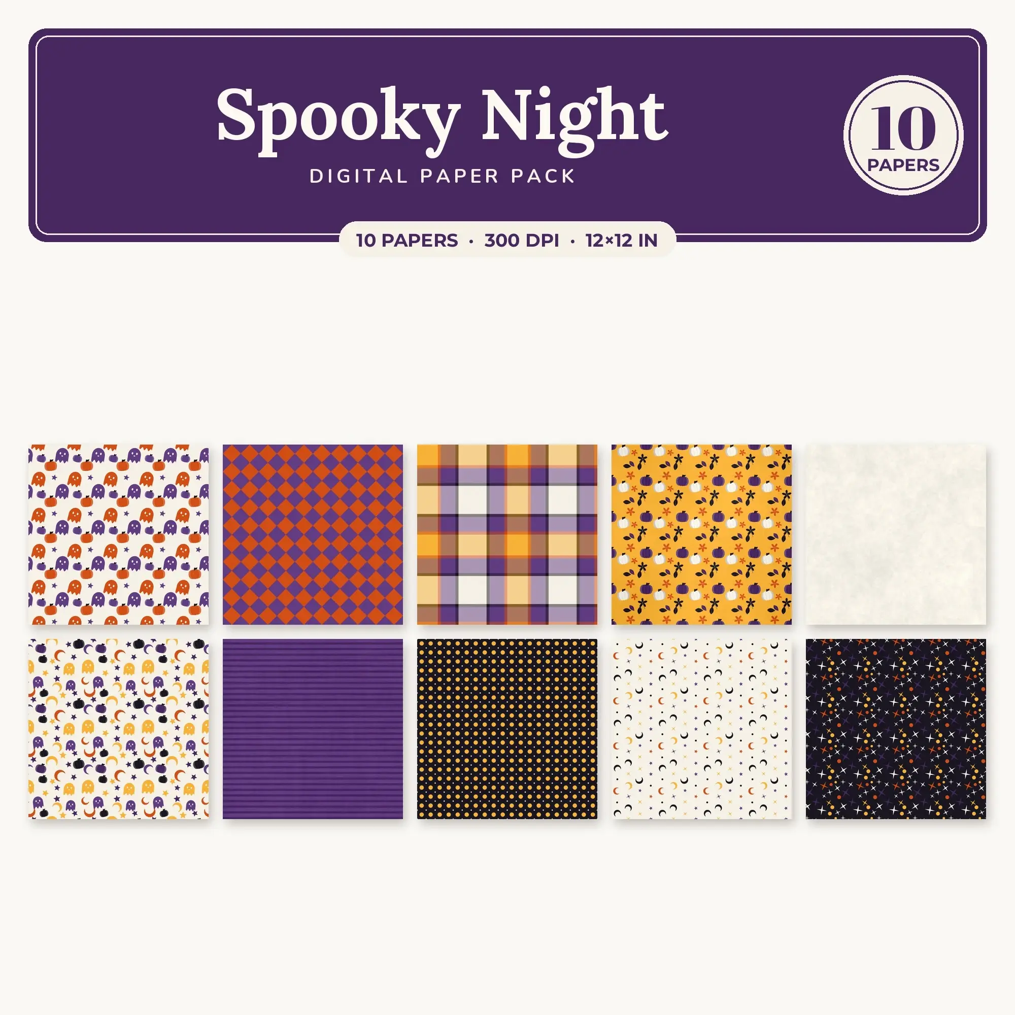 Marigold & Poppy Red Spooky Night Seamless Digital Paper – 10 Papers, 12x12 JPG, preview 1 of 2