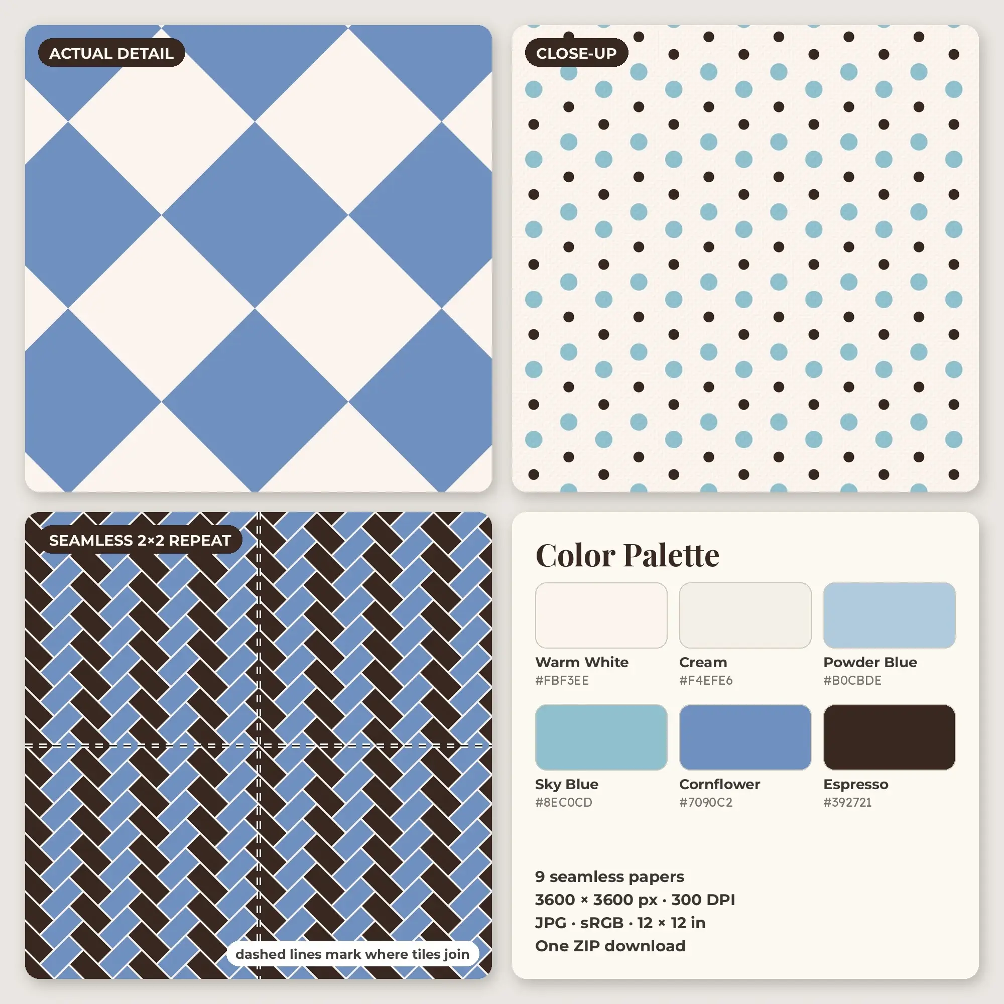 Cornflower Chevron and Zigzag Seamless Digital Paper Pack, 9 Papers 12x12, preview 2 of 2