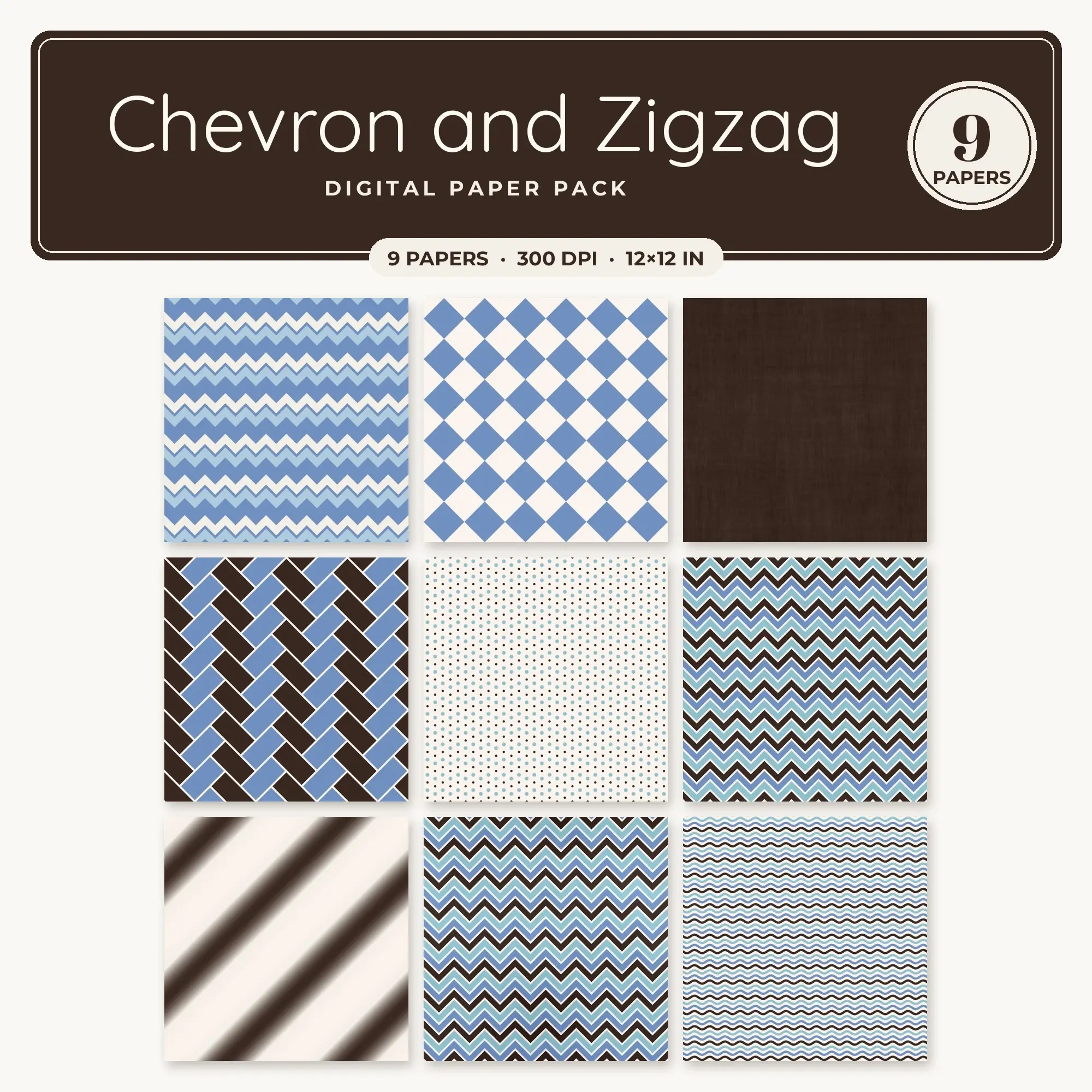 Cornflower Chevron and Zigzag Seamless Digital Paper Pack, 9 Papers 12x12 preview