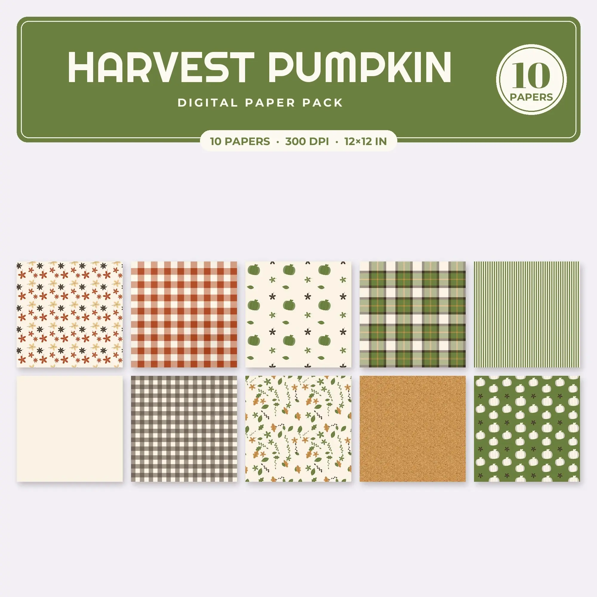 Ochre Harvest Pumpkin Seamless Digital Paper Pack, 10 Papers 12x12 preview