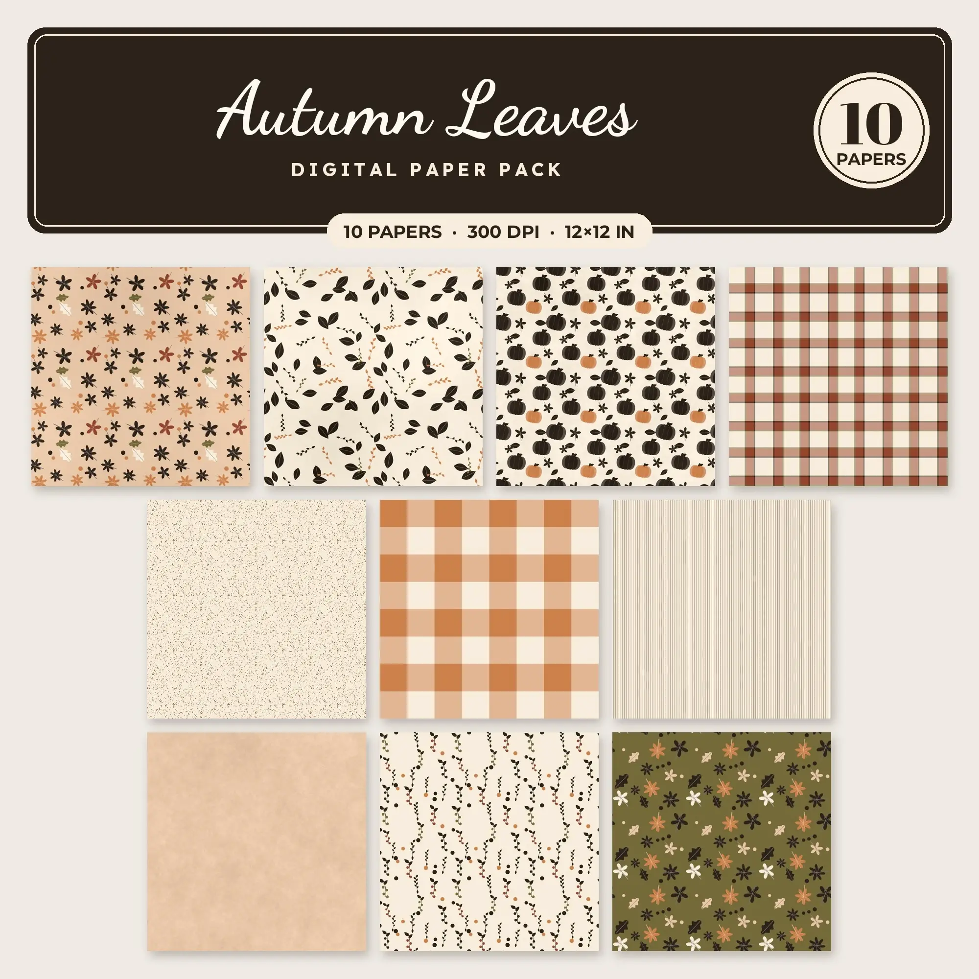 10 Copper Autumn Leaves Seamless Patterns – Digital Paper preview