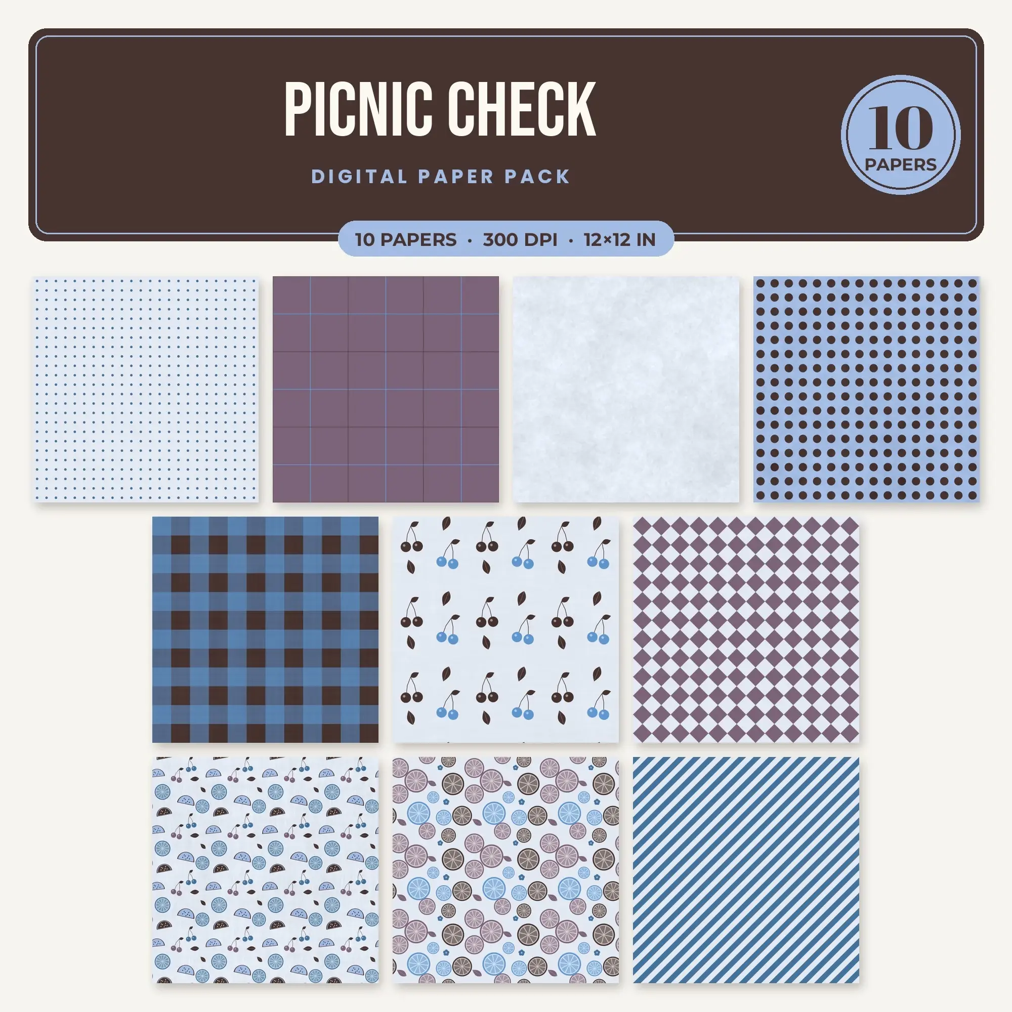 10 Cornflower Picnic Check Seamless Patterns – Digital Paper preview