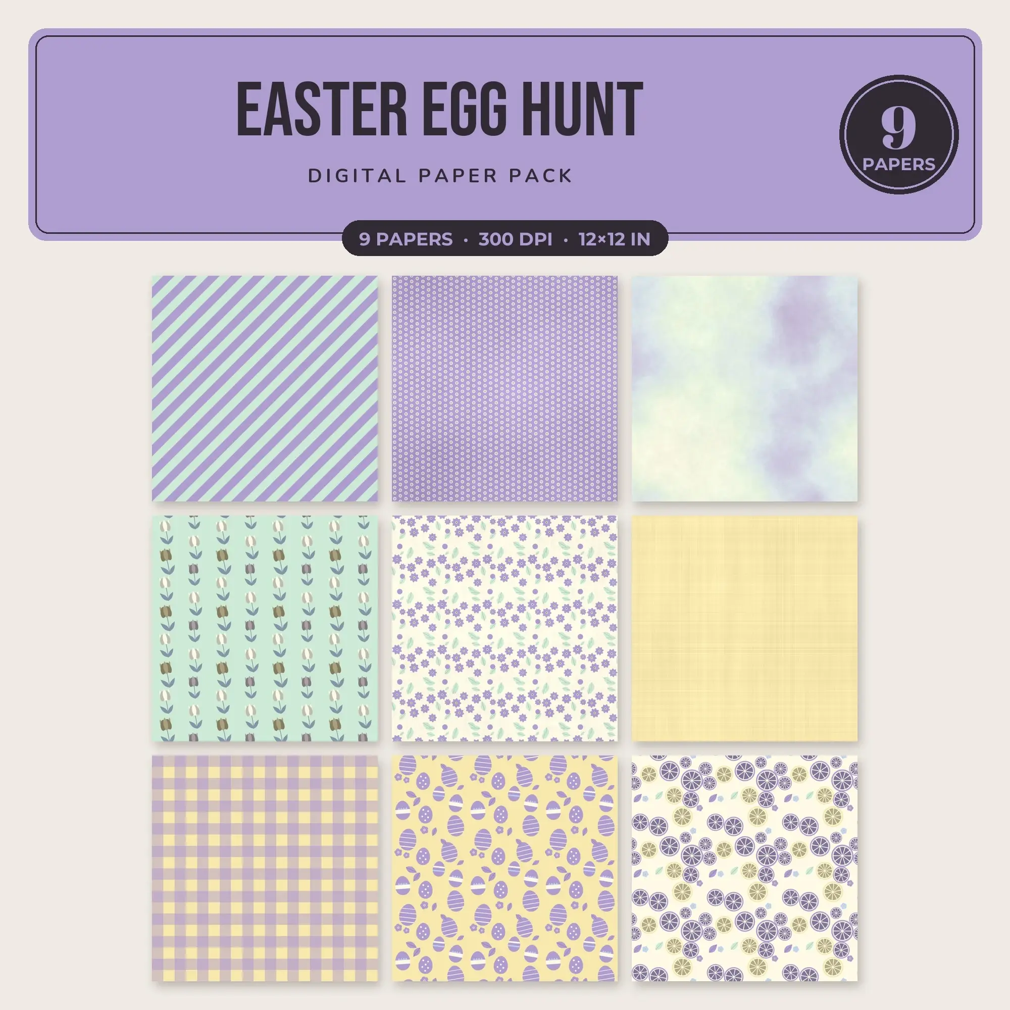 Easter Egg Hunt Seamless Pattern Papers in Baby Blue and Baby Pink – 9 Pack preview
