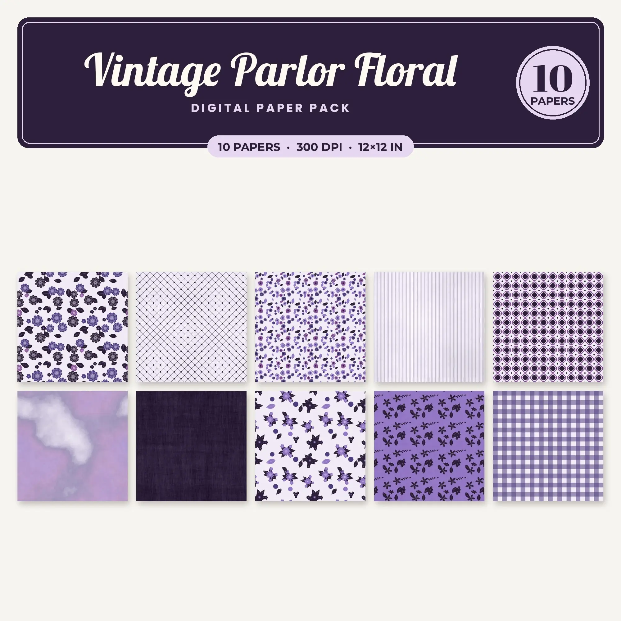 10 Orchid Vintage Parlor Floral Seamless Patterns – Digital Paper preview