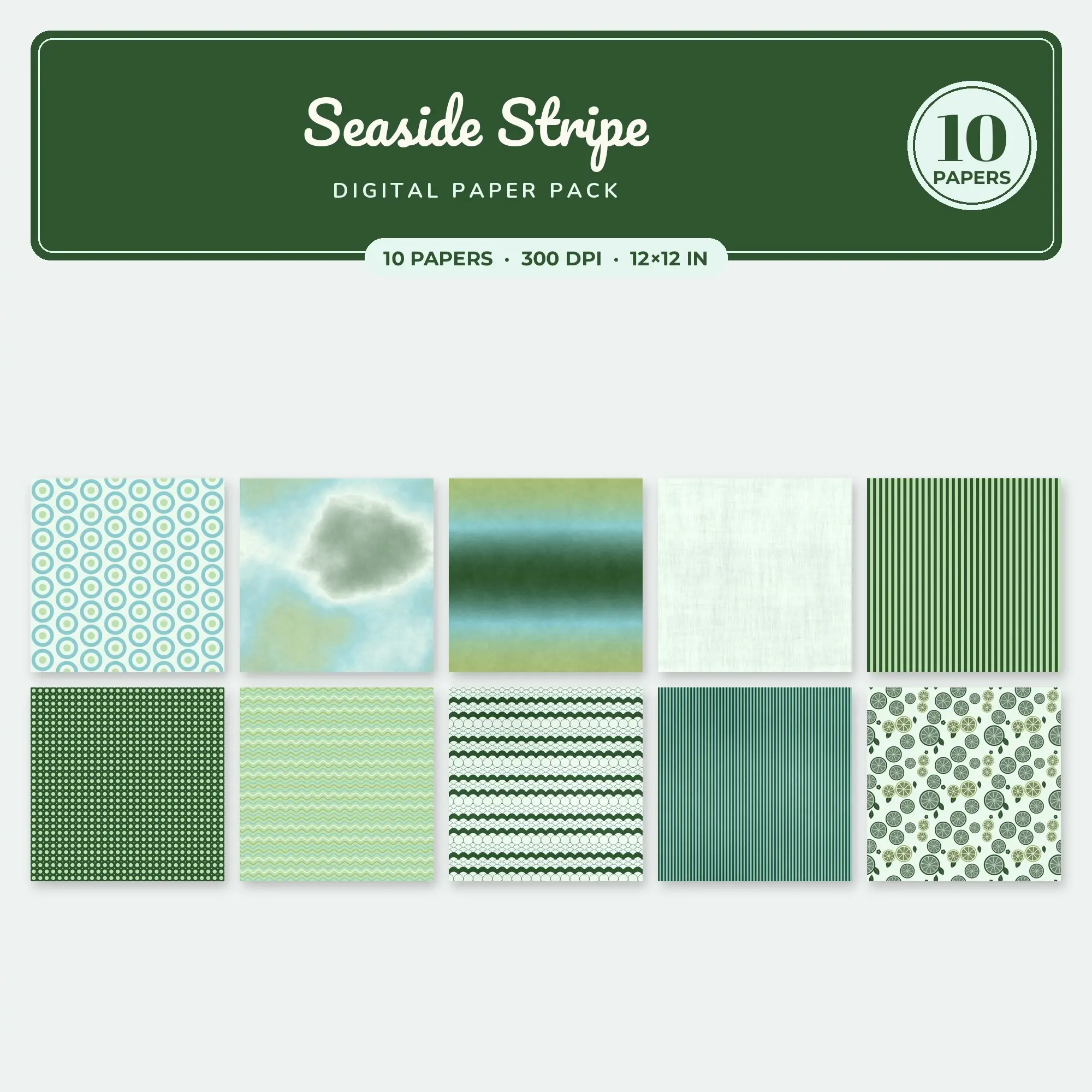 Seaside Stripe Seamless Pattern Papers in Aqua and Pistachio – 10 Pack preview