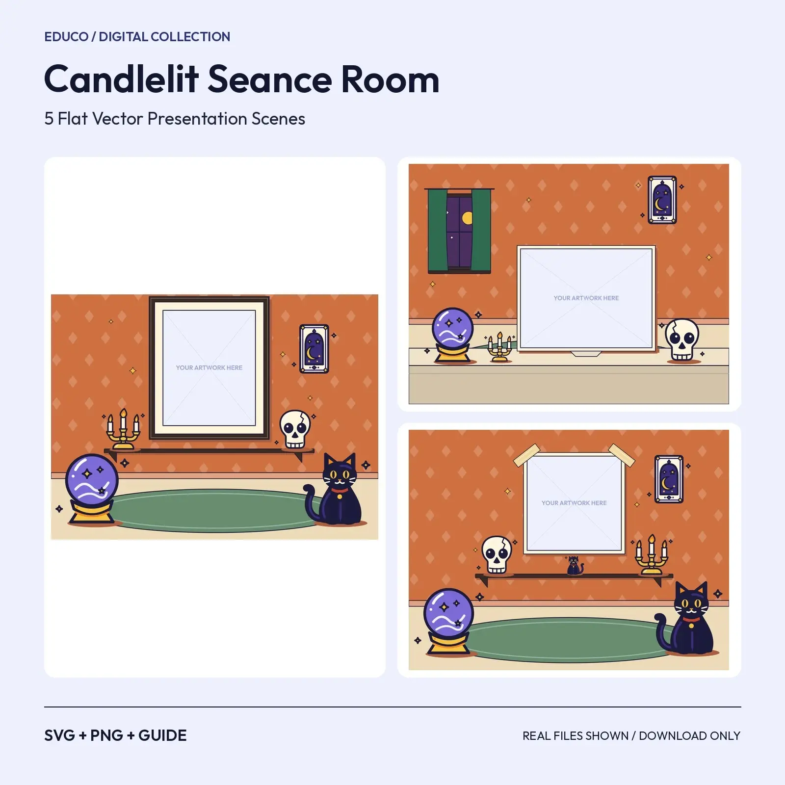 Candlelit Seance Room – 5 Flat Vector Halloween Presentation Scenes preview