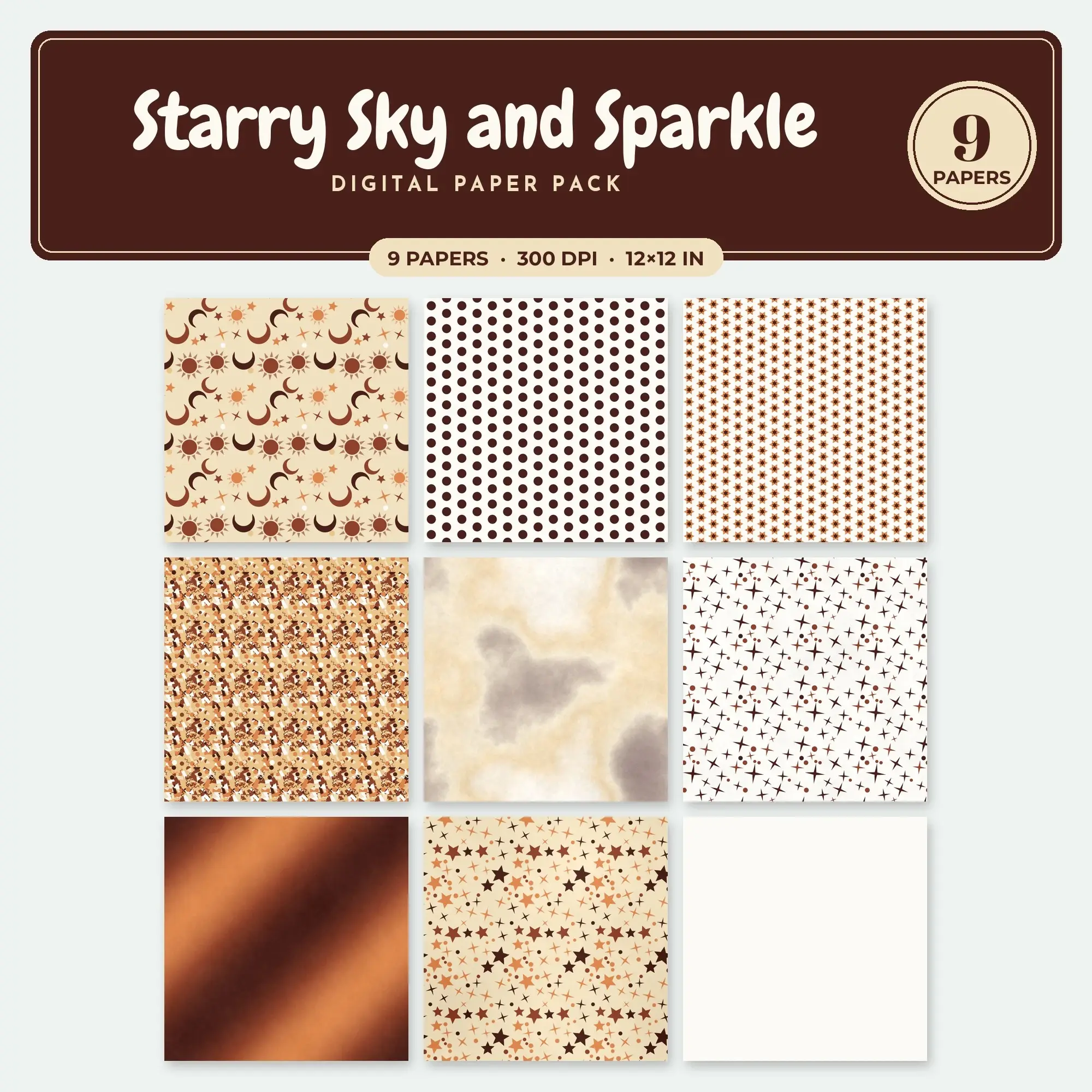 Terracotta Starry Sky and Sparkle Seamless Digital Paper Pack, 9 Papers 12x12 preview
