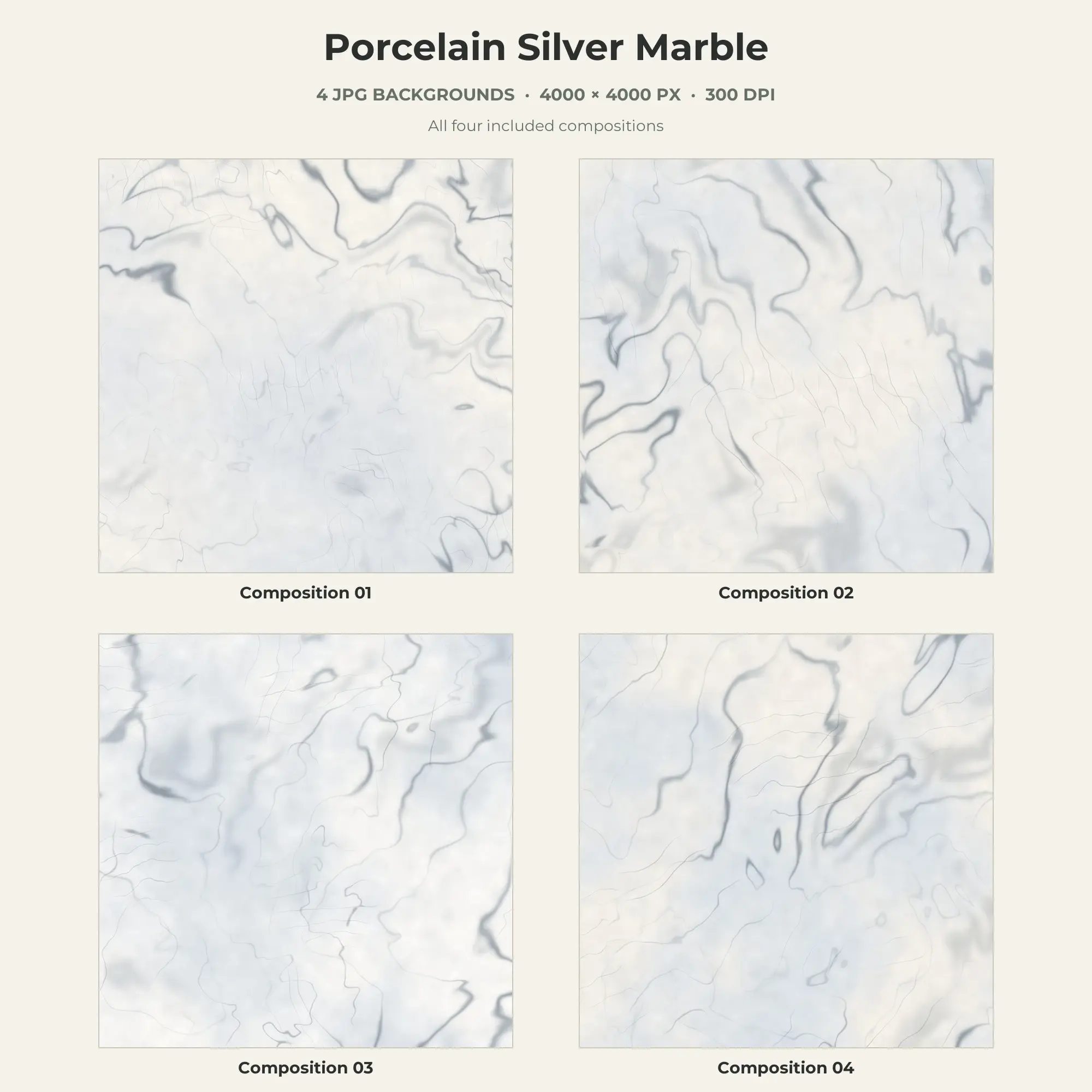 Porcelain Silver Marble Texture Pack - 4 JPG preview