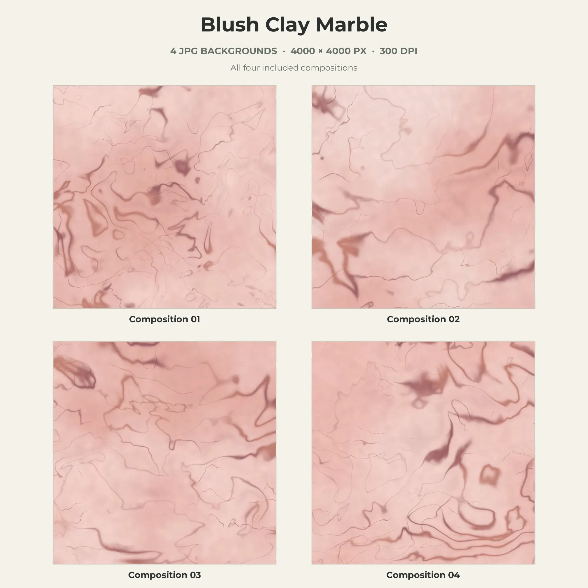 Blush Clay Marble Texture Pack - 4 JPG preview